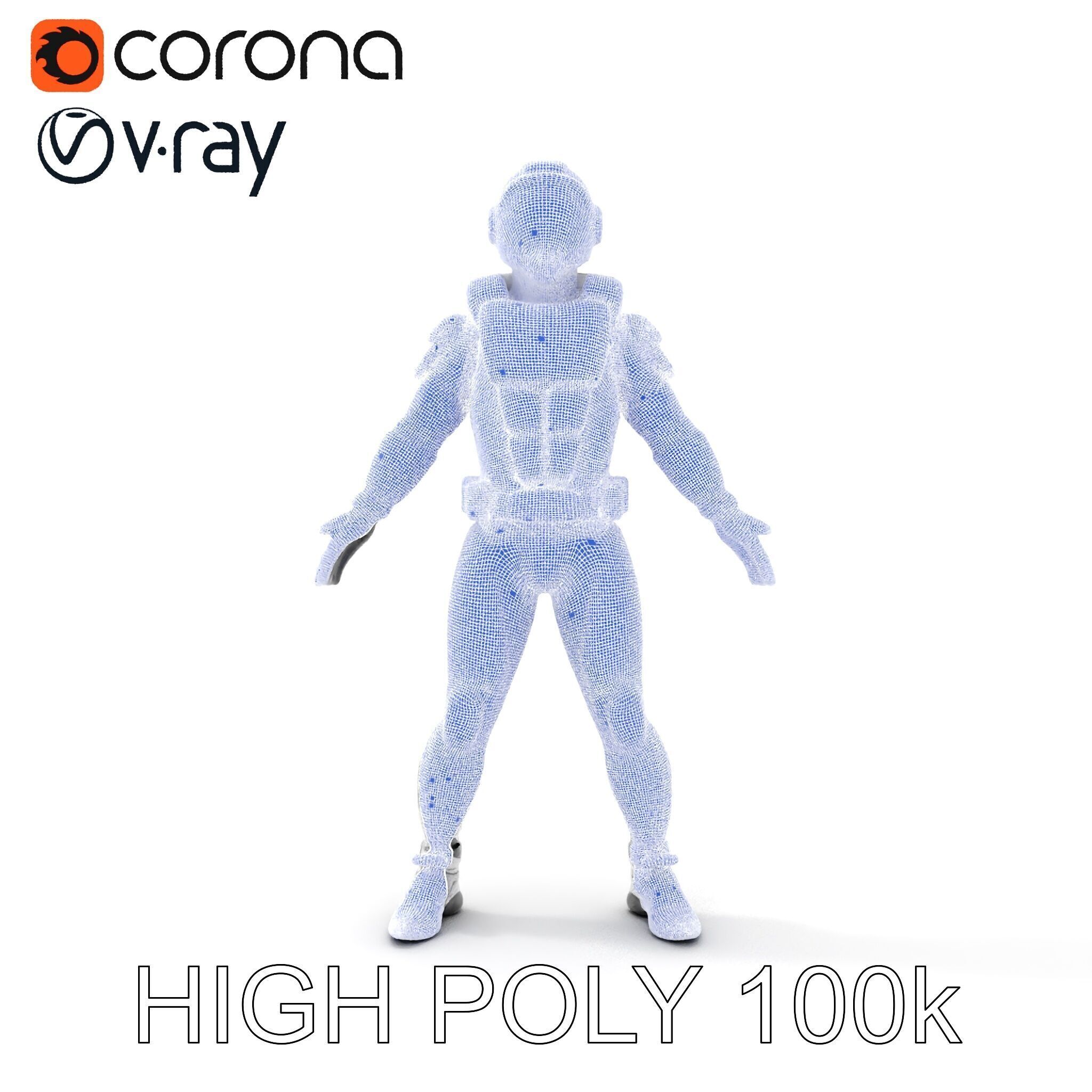 Futuristic Armored Space Explorer D Character Model Low-poly 3D model_34