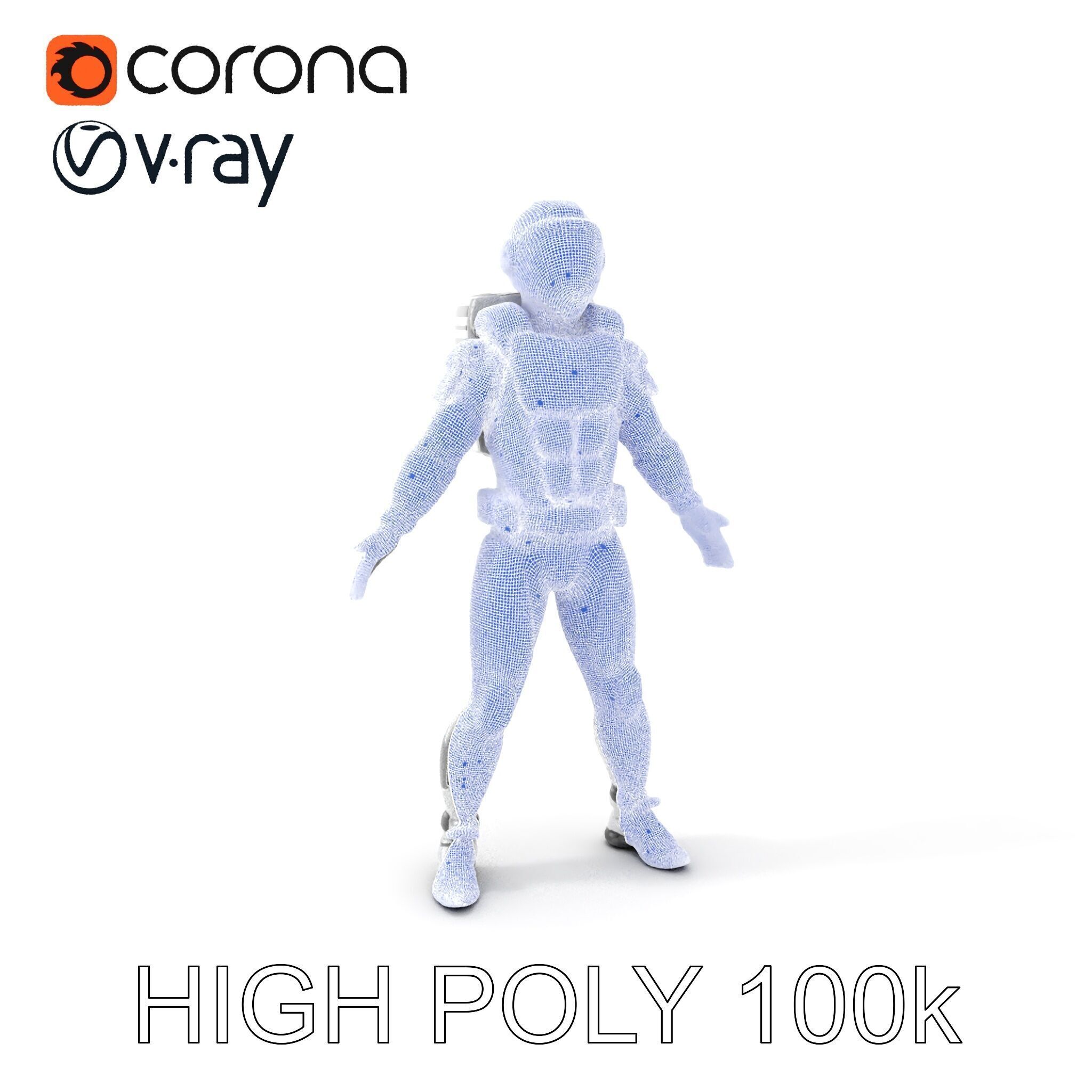 Futuristic Armored Space Explorer D Character Model Low-poly 3D model_4