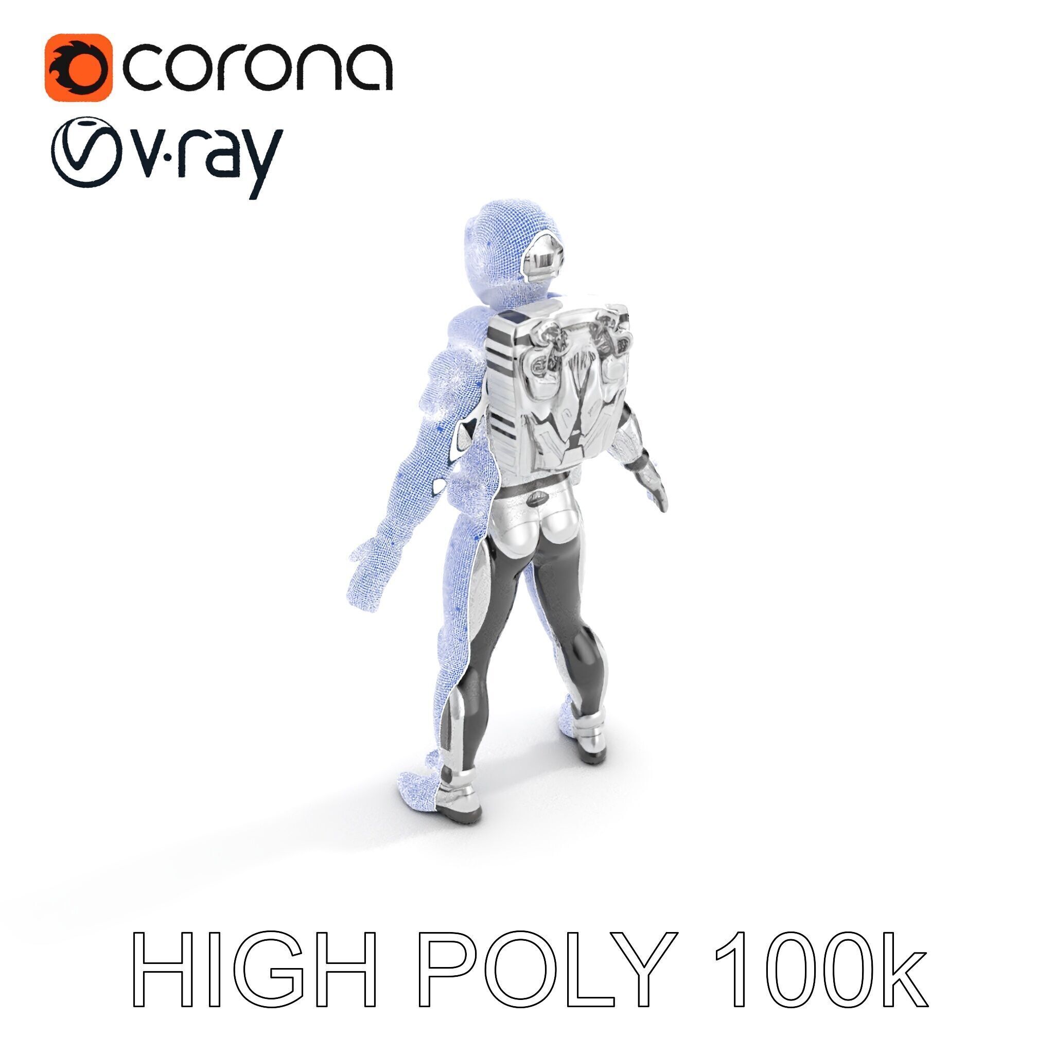 Futuristic Armored Space Explorer D Character Model Low-poly 3D model_11