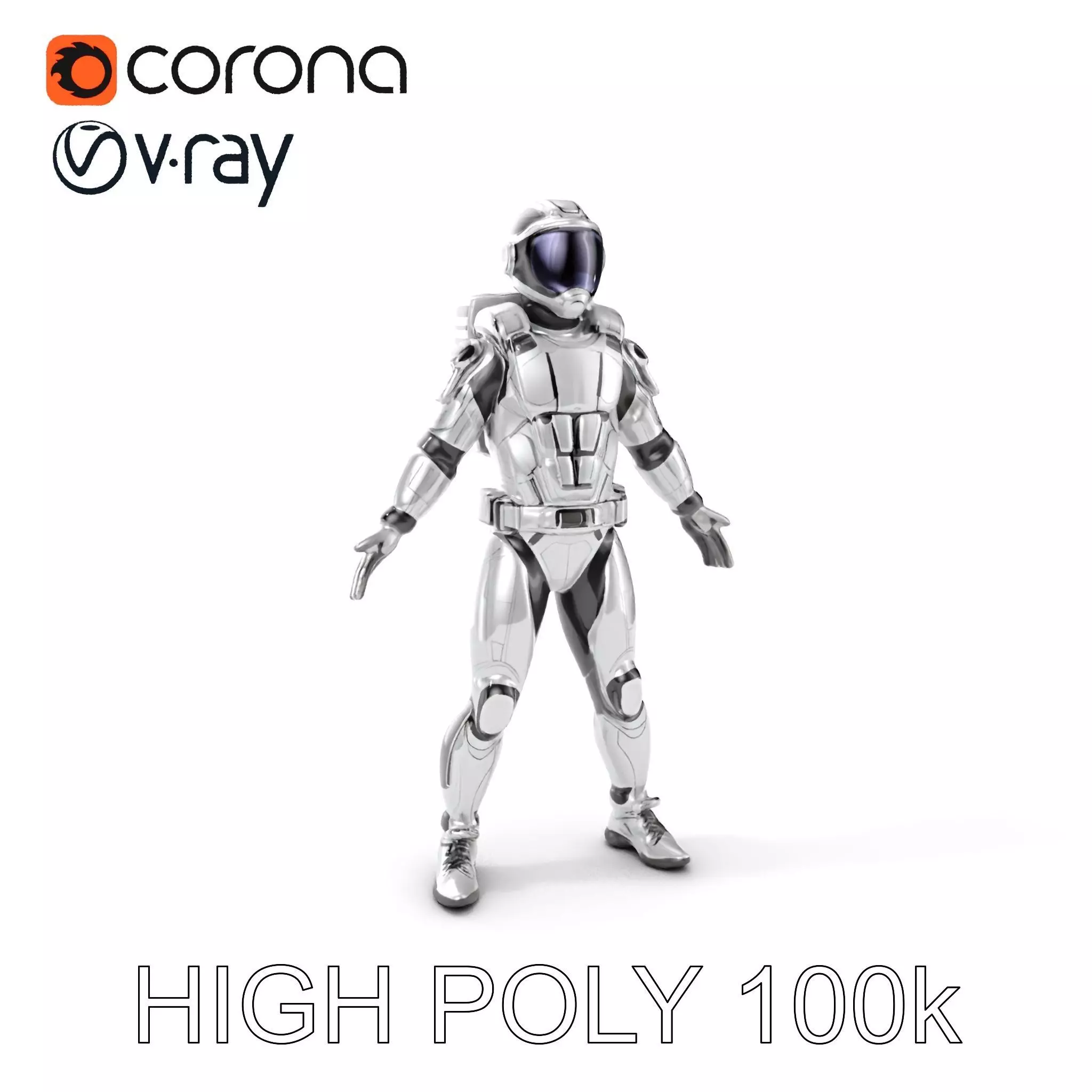 Futuristic Armored Space Explorer D Character Model Low-poly 3D model_0