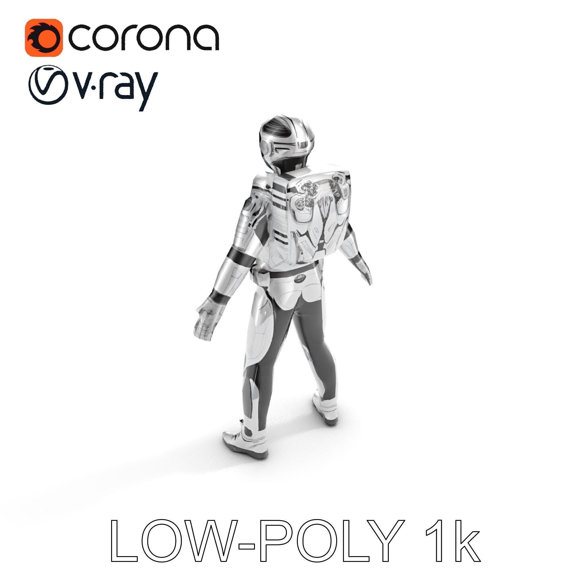 Futuristic Armored Space Explorer D Character Model Low-poly 3D model_27