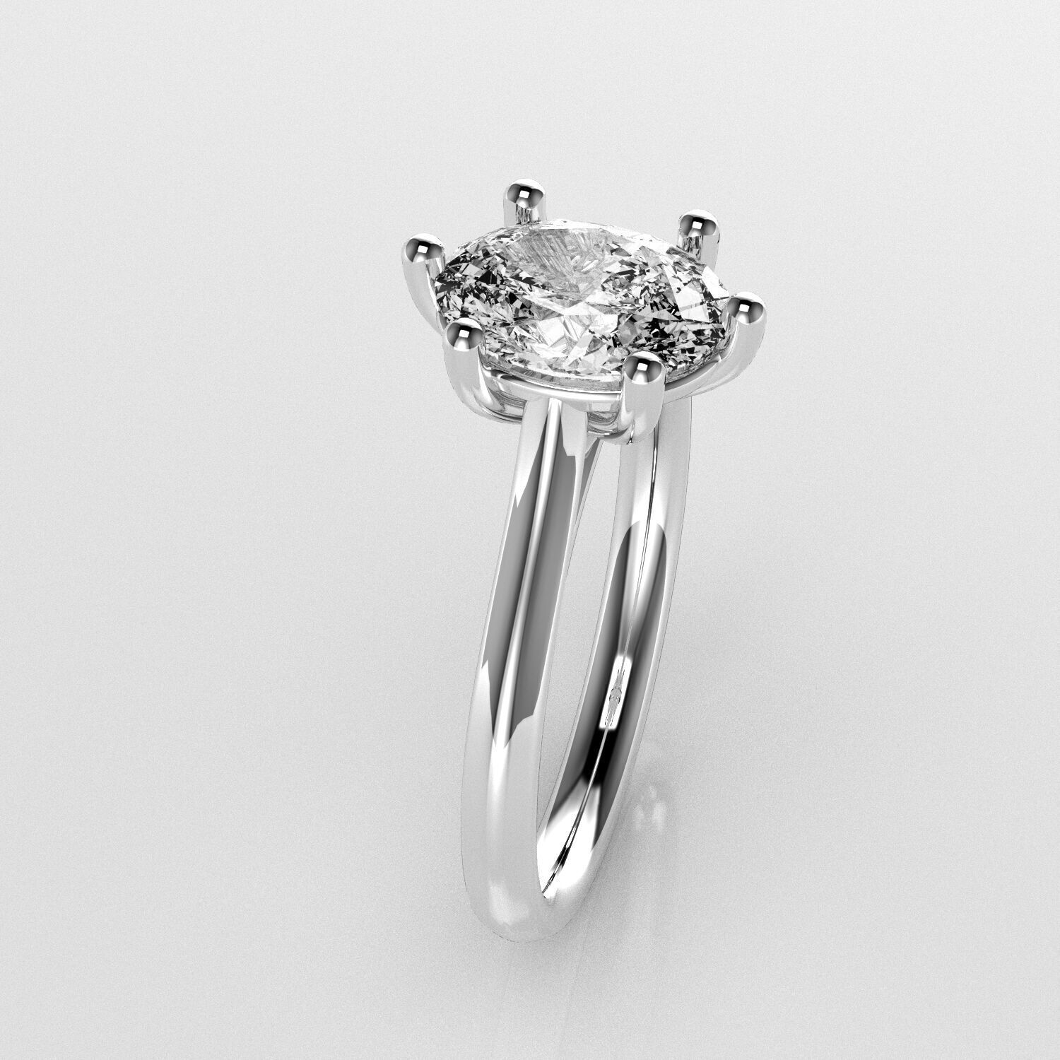 Classic Shoulder Solitaire Ring - Oval Shape - 100 ct points 3D print model_3