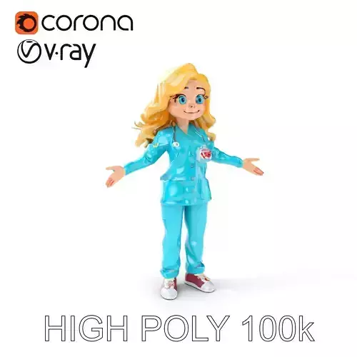 Animated Cheerful Nurse Character Model with PBR Textures