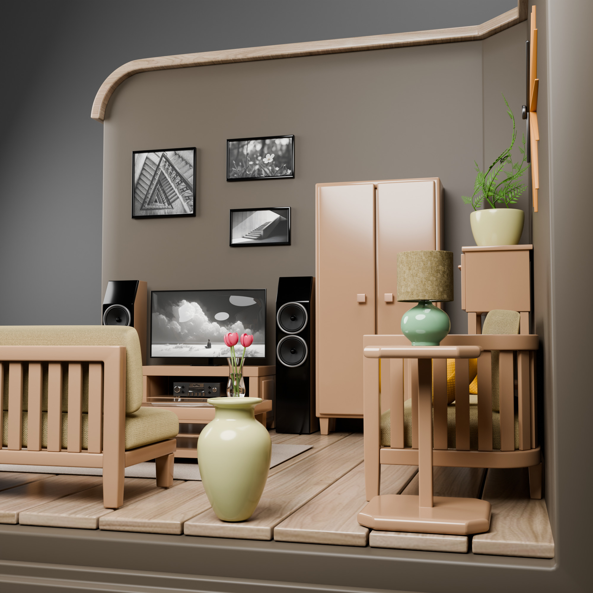 Isometric Cozy Living Room Low Poly 3D Scene Low-poly 3D model_3