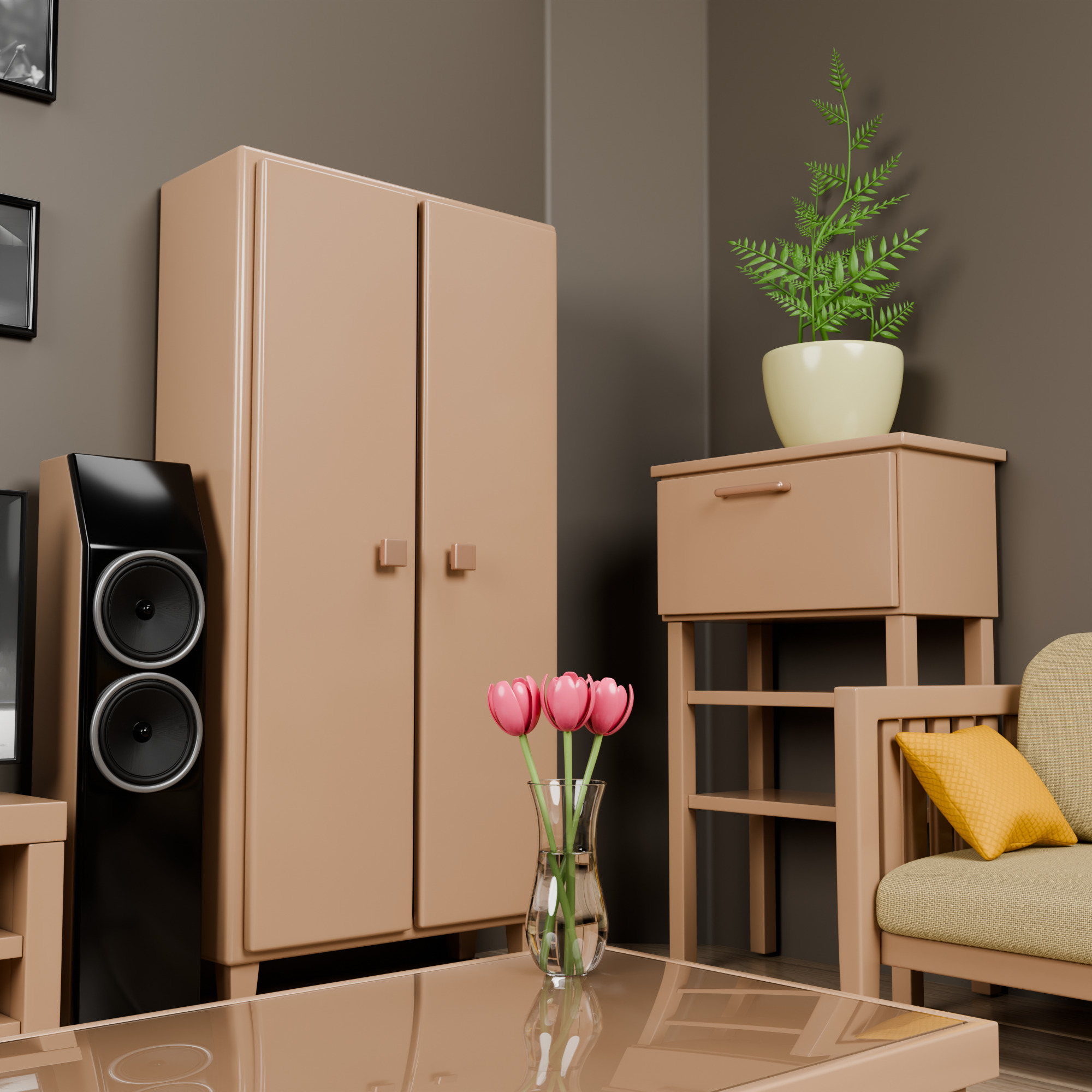 Isometric Cozy Living Room Low Poly 3D Scene Low-poly 3D model_9