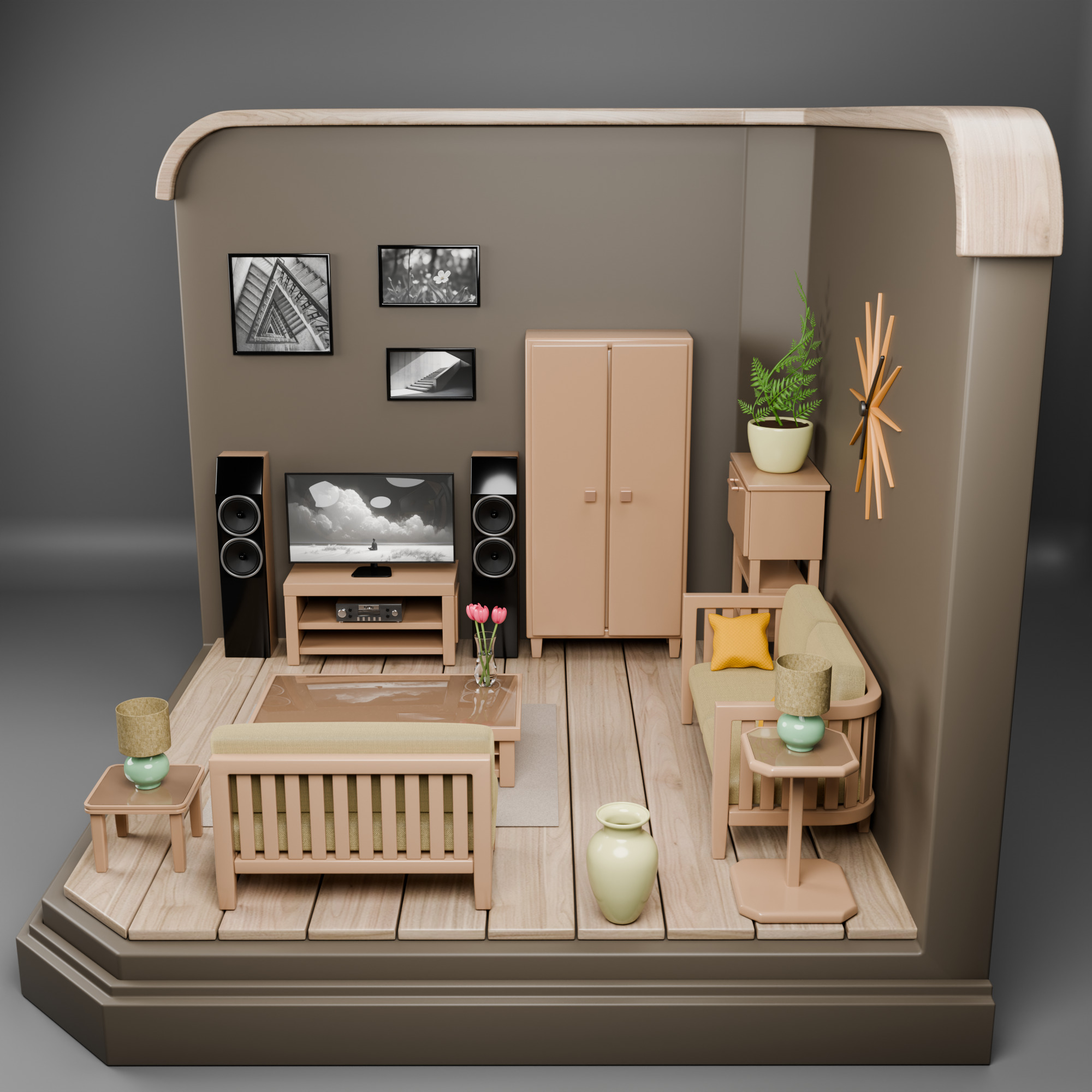 Isometric Cozy Living Room Low Poly 3D Scene Low-poly 3D model_1