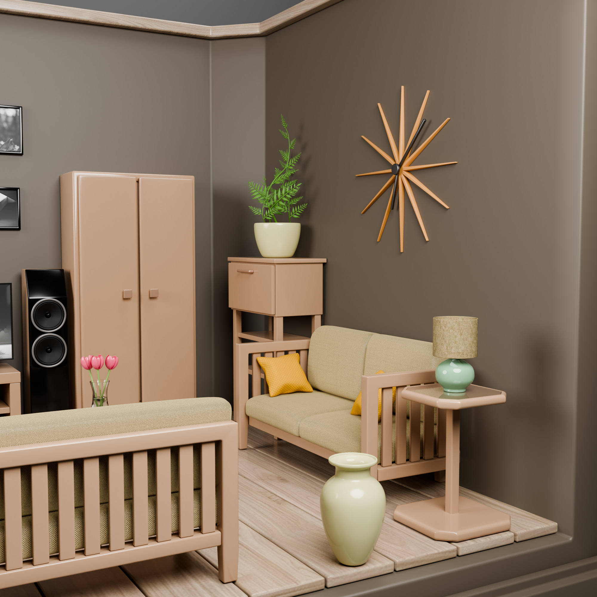 Isometric Cozy Living Room Low Poly 3D Scene Low-poly 3D model_8