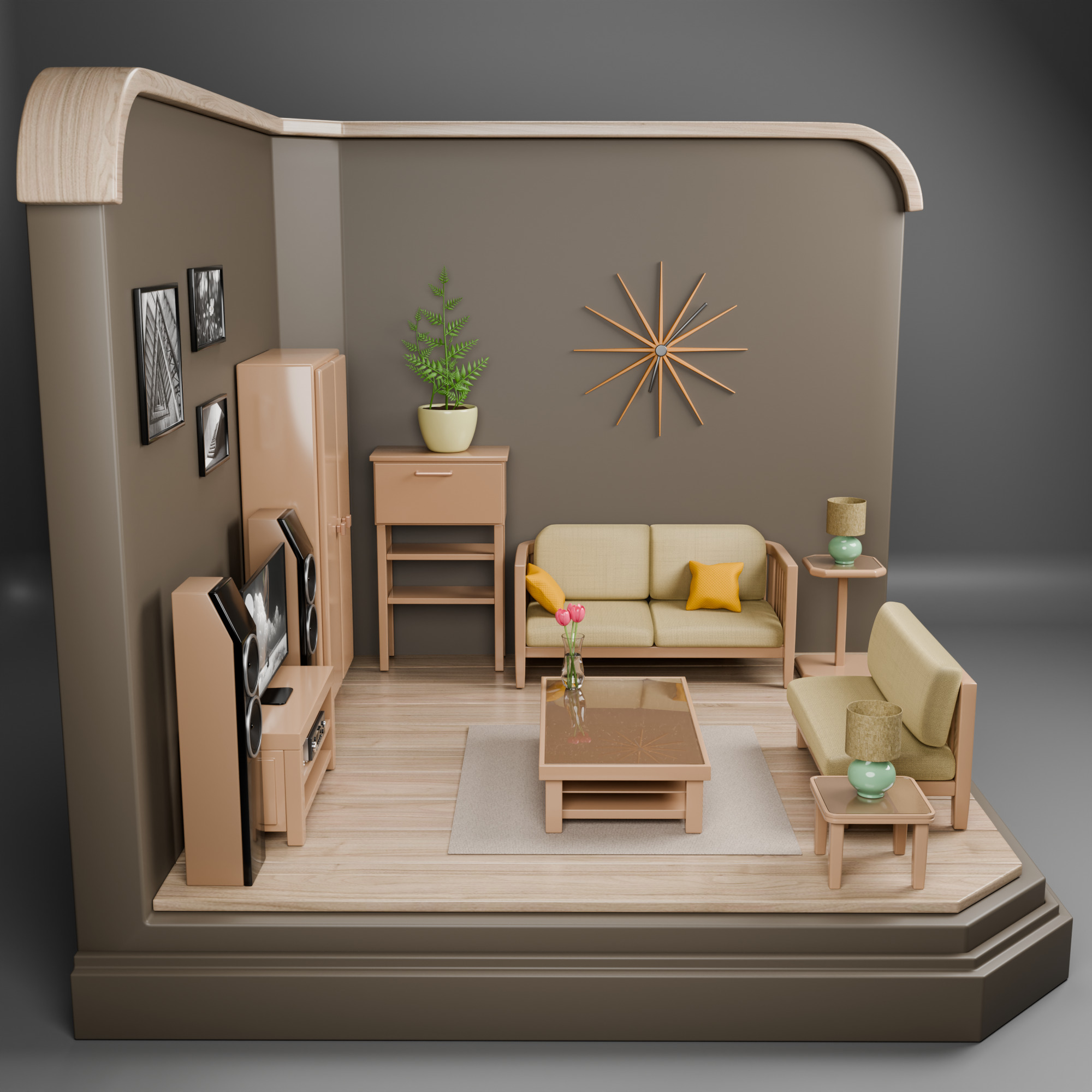 Isometric Cozy Living Room Low Poly 3D Scene Low-poly 3D model_2