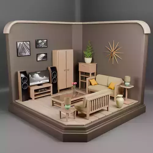 Isometric Cozy Living Room Low Poly 3D Scene Low-poly 3D model Isometric Cozy Living Room Low Poly 3D Scene Low-poly 3D model
