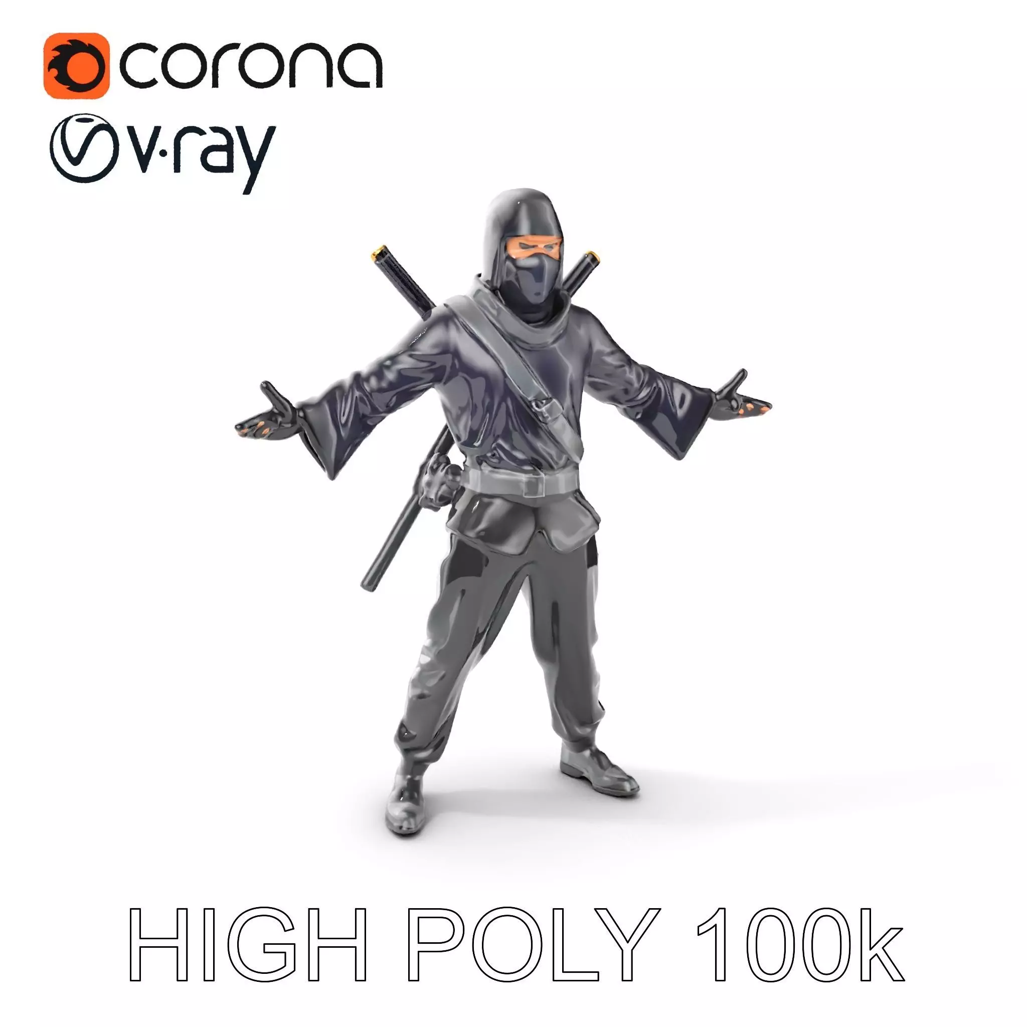 Stealthy Ninja Warrior D Character Model with Dual Swords Low-poly 3D model