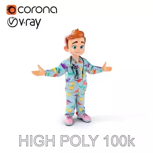 Pediatric Dino Doctor Character Model with Colorful Scrubs
