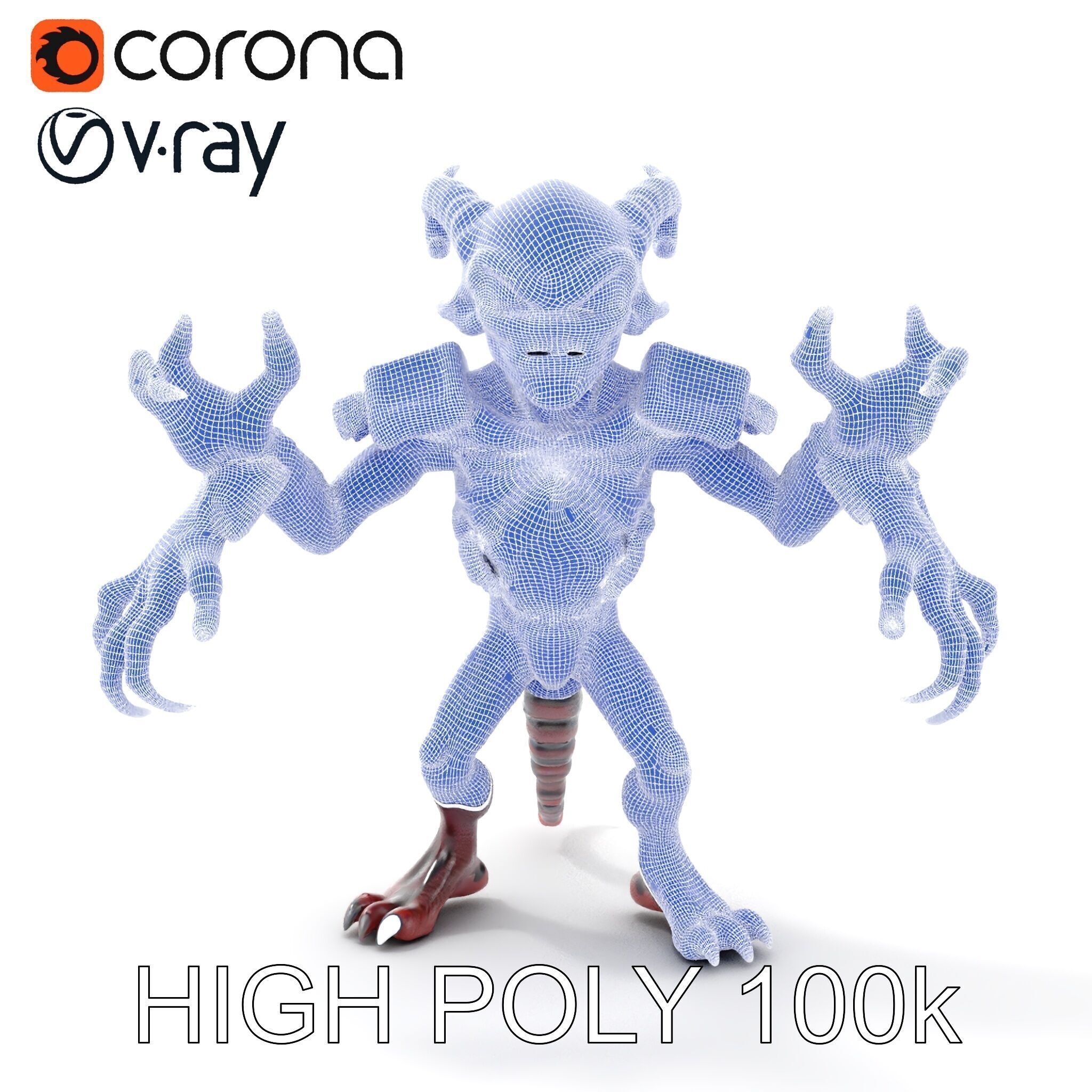 Demonic Warrior Horned Creature with Armor and Claws for Games Low-poly 3D model_18