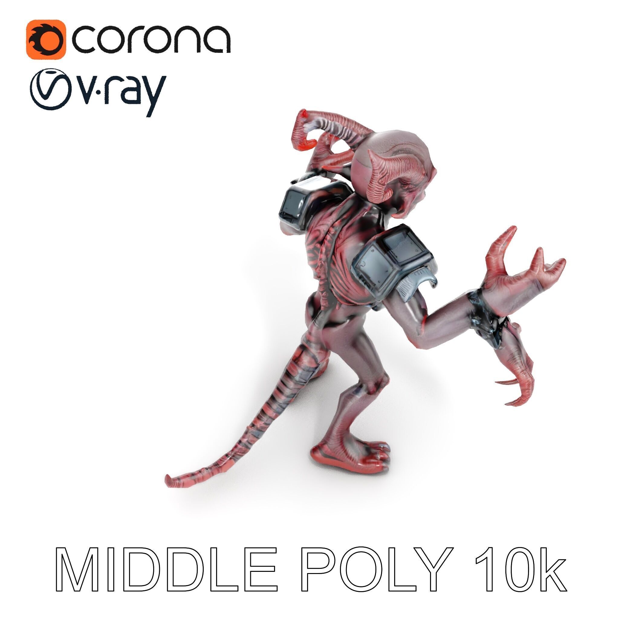 Demonic Warrior Horned Creature with Armor and Claws for Games Low-poly 3D model_36