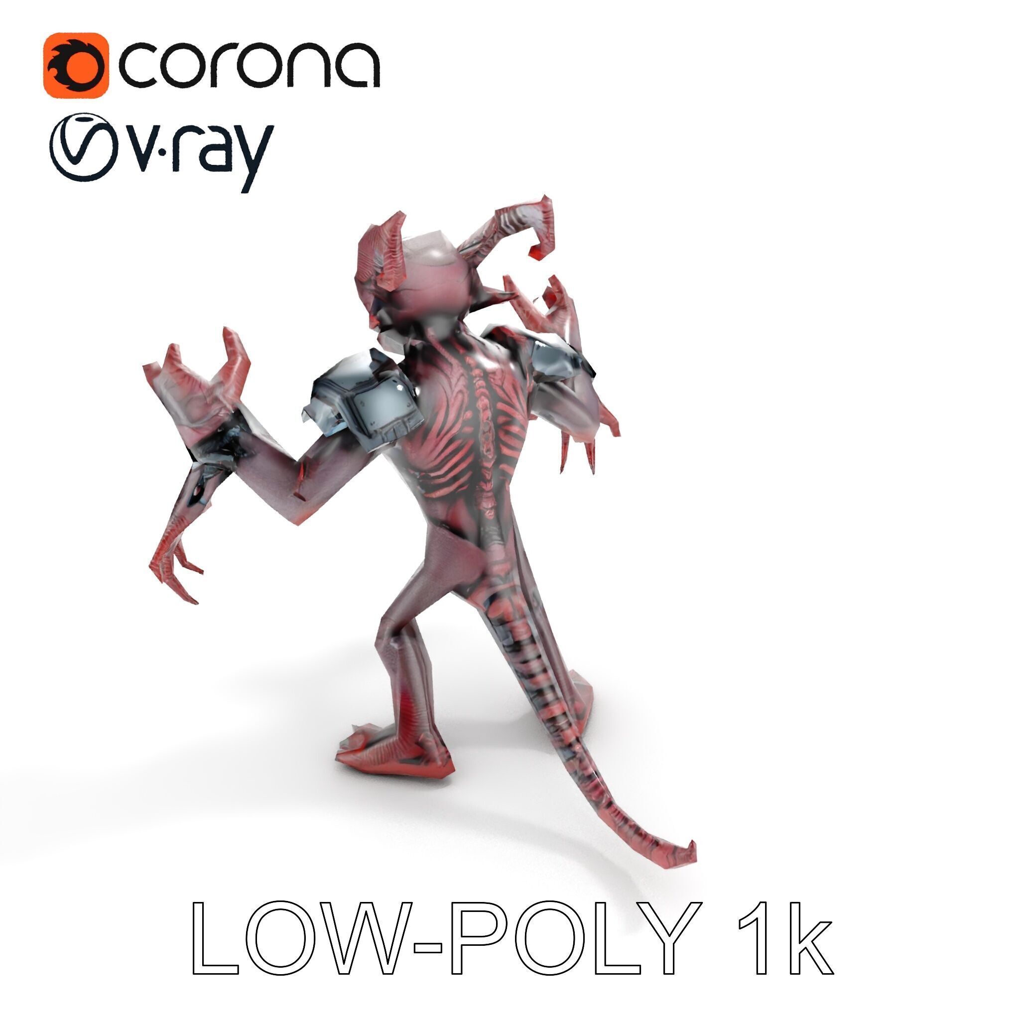 Demonic Warrior Horned Creature with Armor and Claws for Games Low-poly 3D model_17