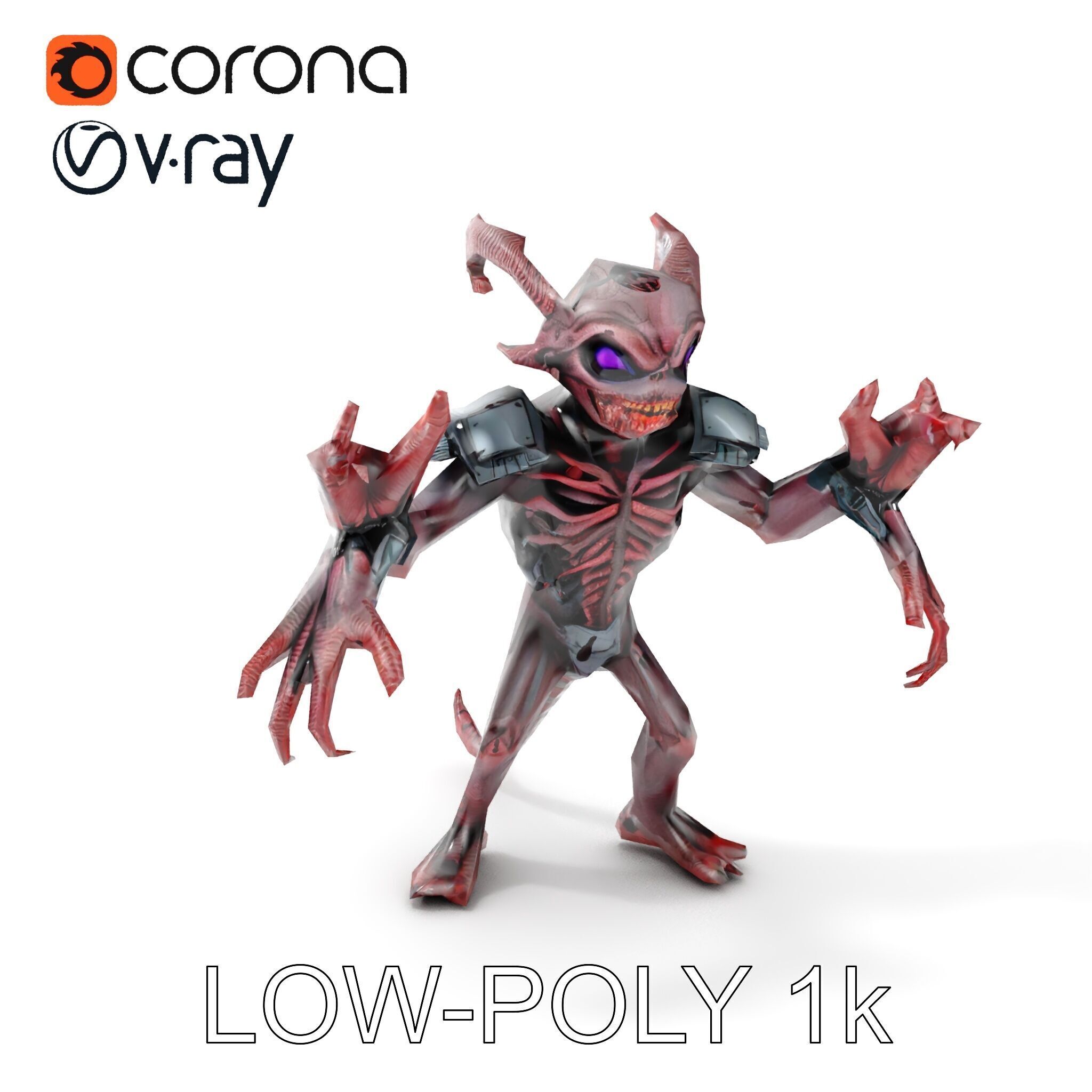 Demonic Warrior Horned Creature with Armor and Claws for Games Low-poly 3D model_14