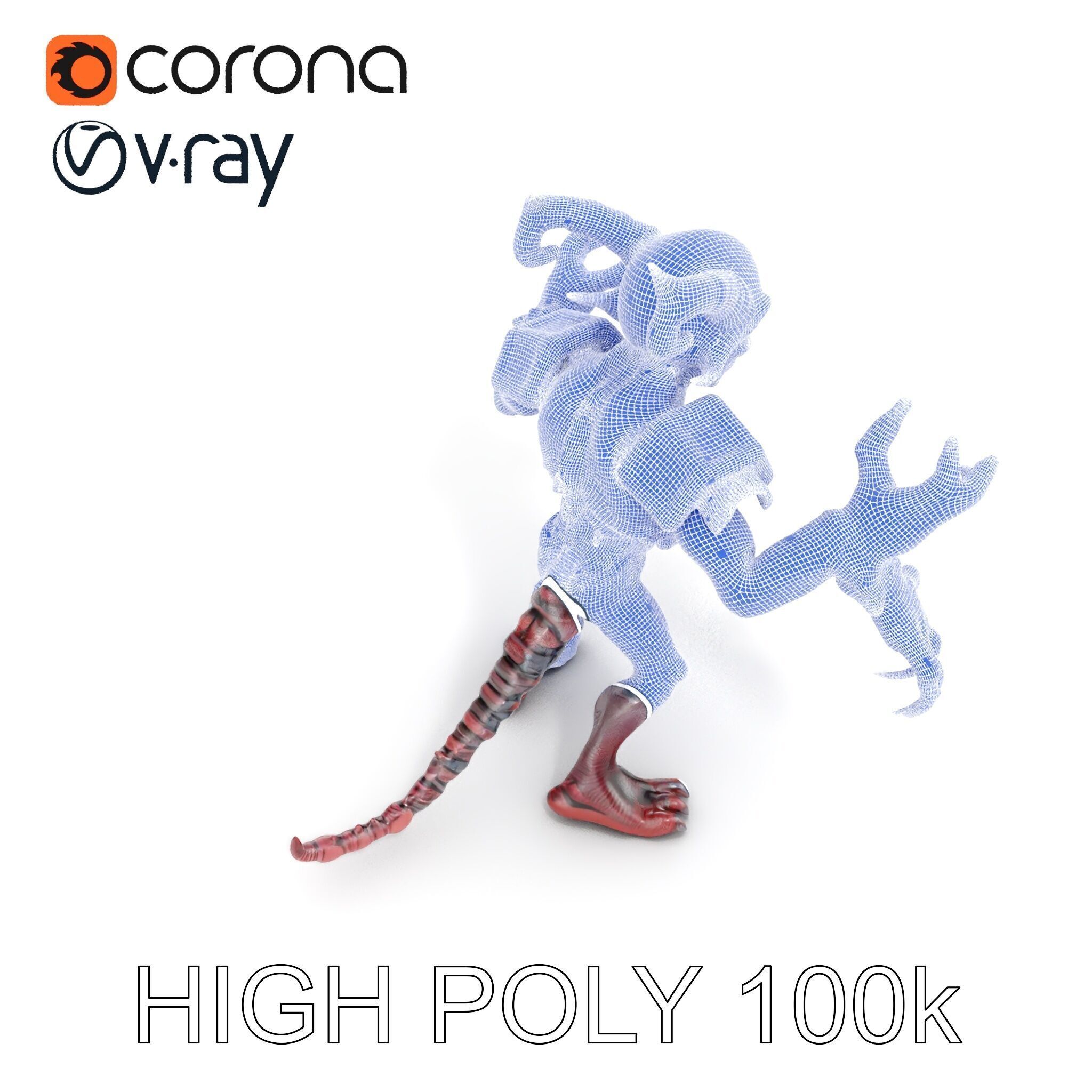 Demonic Warrior Horned Creature with Armor and Claws for Games Low-poly 3D model_33