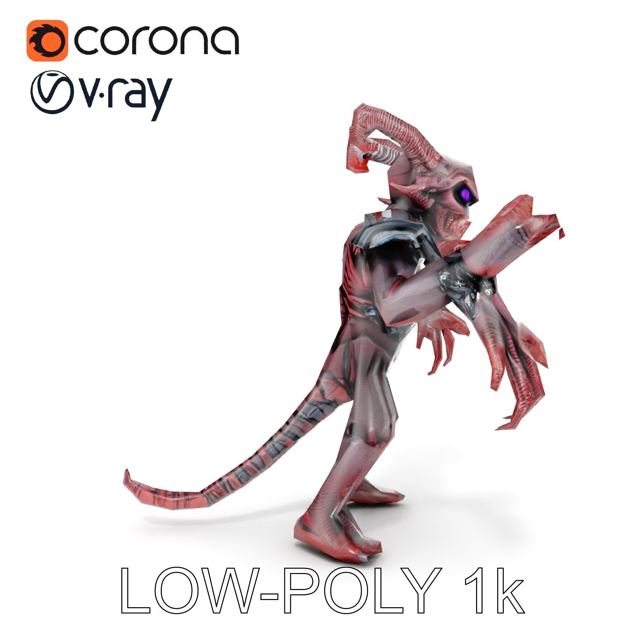 Demonic Warrior Horned Creature with Armor and Claws for Games Low-poly 3D model_32