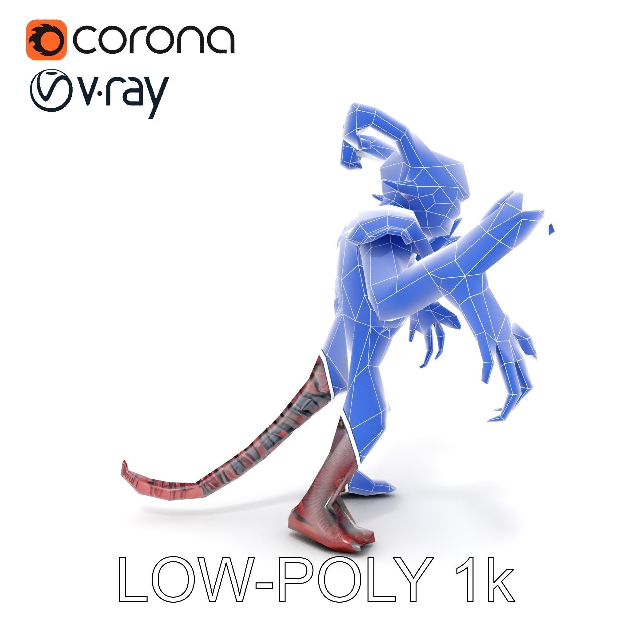 Demonic Warrior Horned Creature with Armor and Claws for Games Low-poly 3D model_26