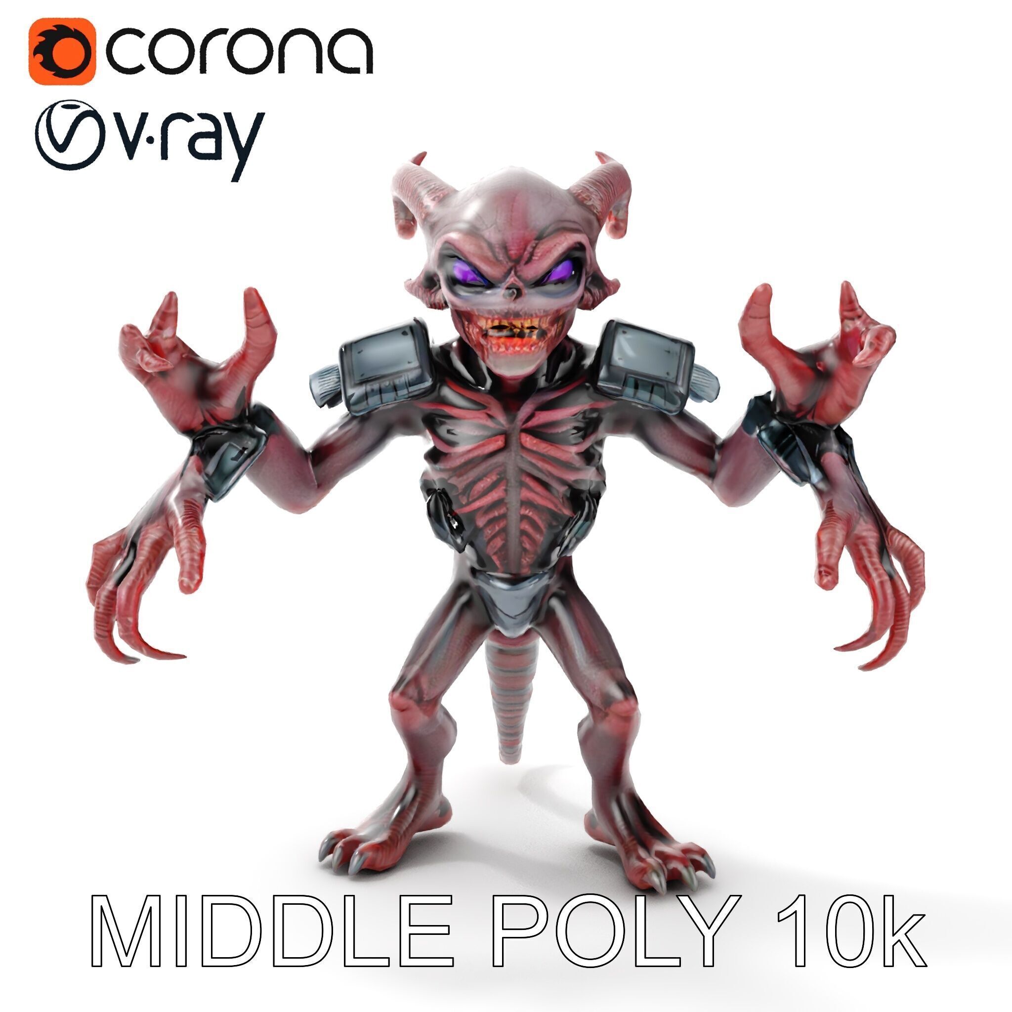 Demonic Warrior Horned Creature with Armor and Claws for Games Low-poly 3D model_19
