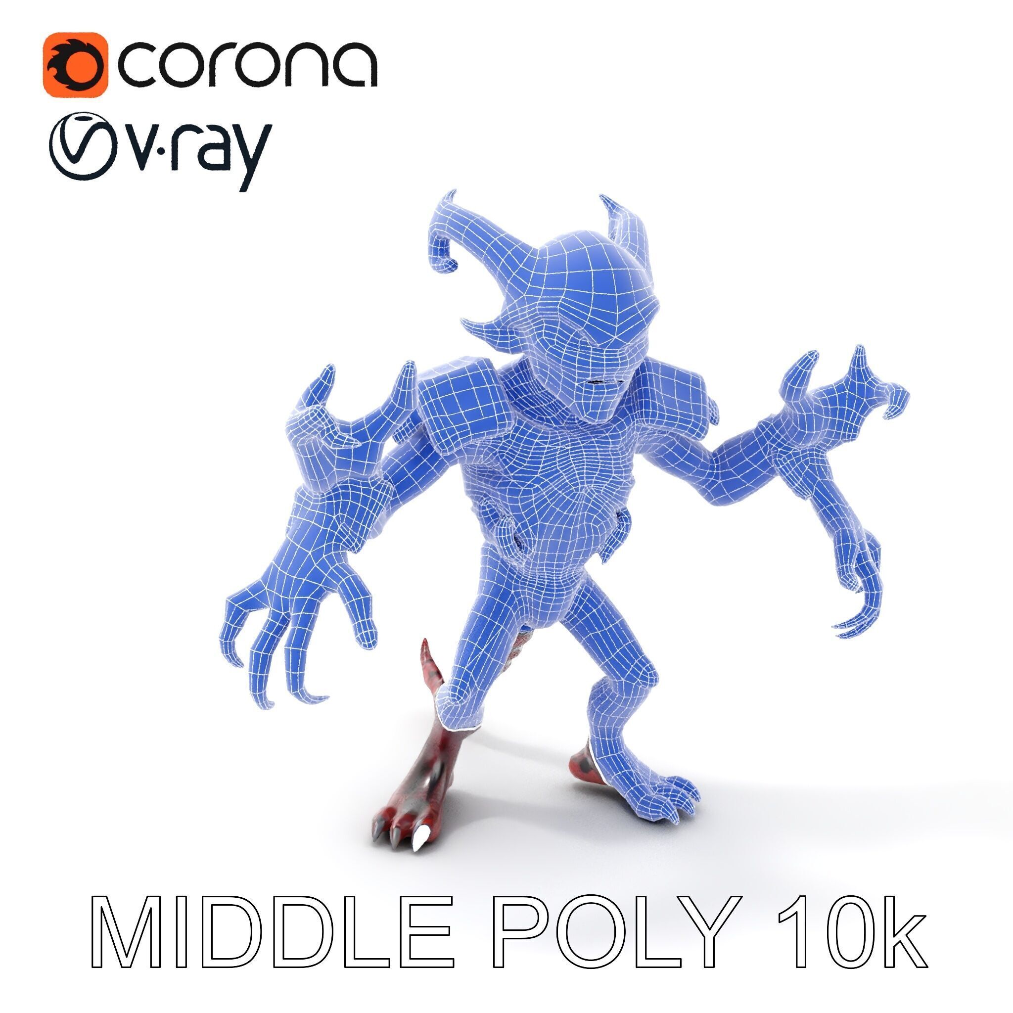 Demonic Warrior Horned Creature with Armor and Claws for Games Low-poly 3D model_25