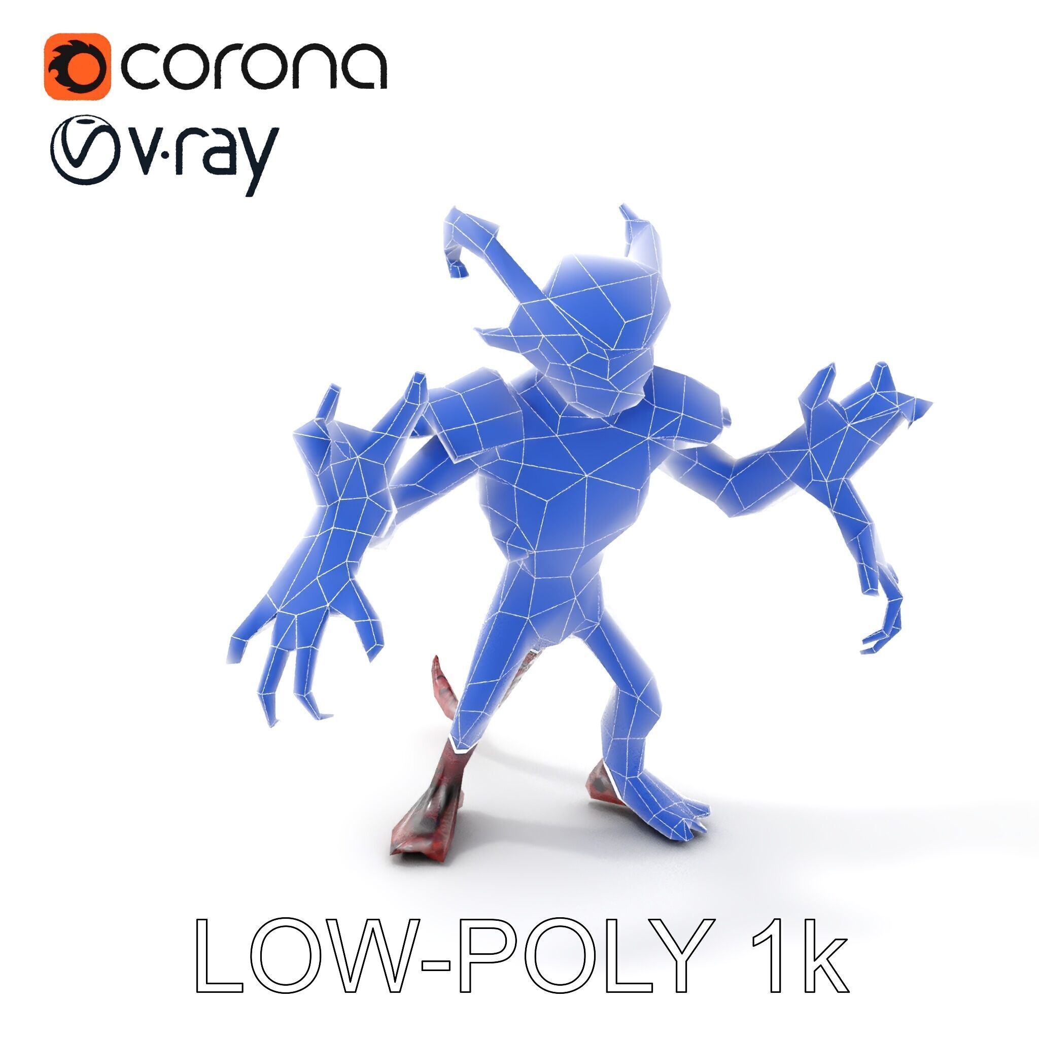 Demonic Warrior Horned Creature with Armor and Claws for Games Low-poly 3D model_9
