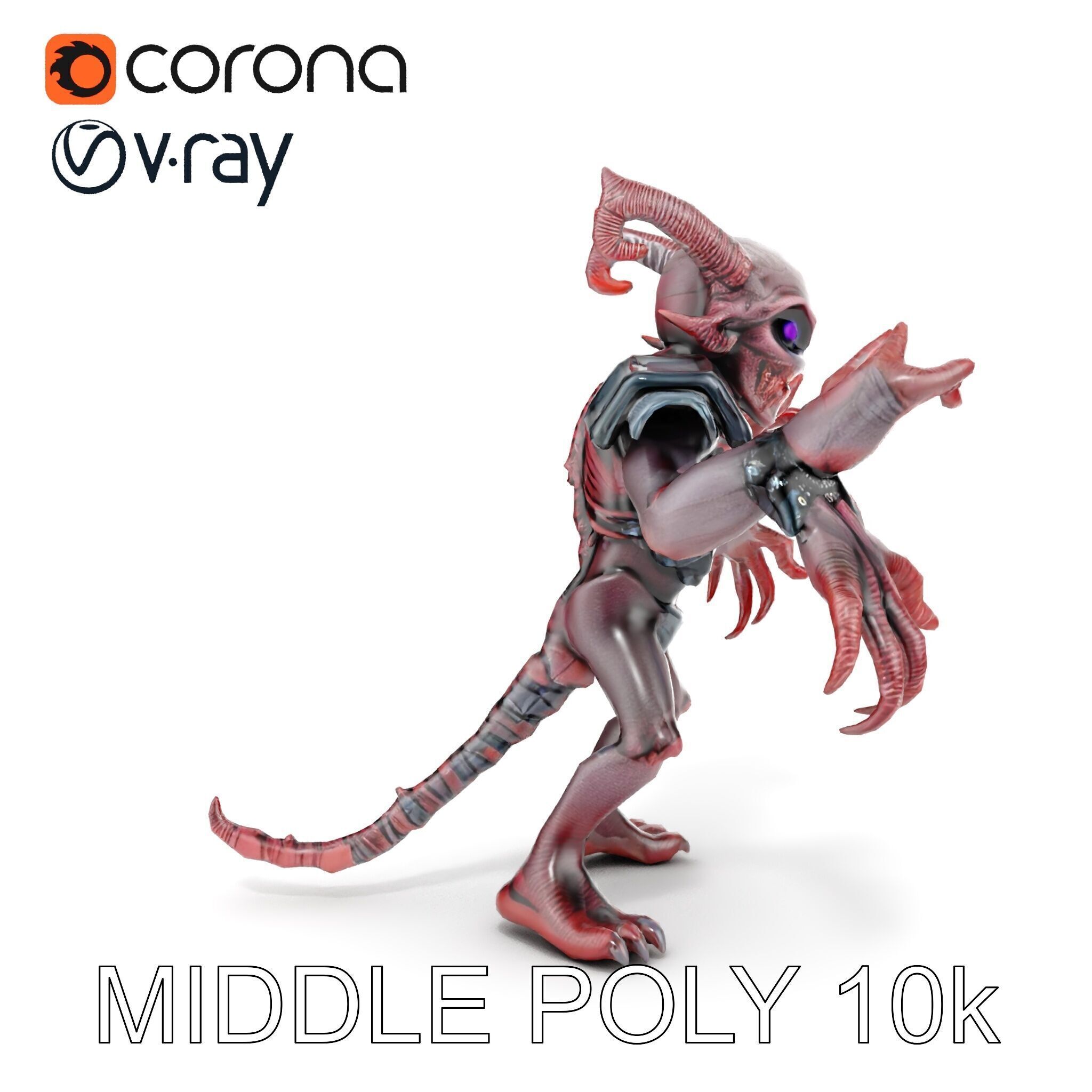 Demonic Warrior Horned Creature with Armor and Claws for Games Low-poly 3D model_22