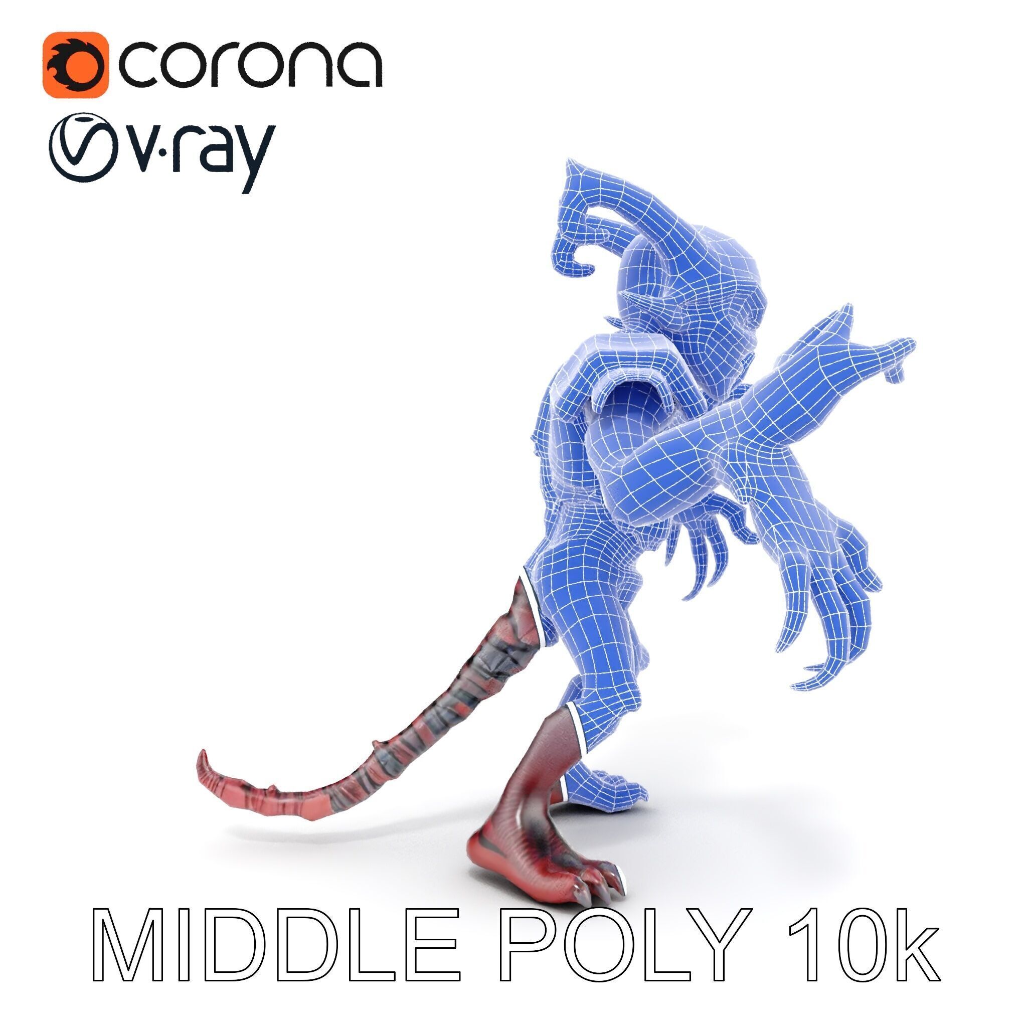 Demonic Warrior Horned Creature with Armor and Claws for Games Low-poly 3D model_37