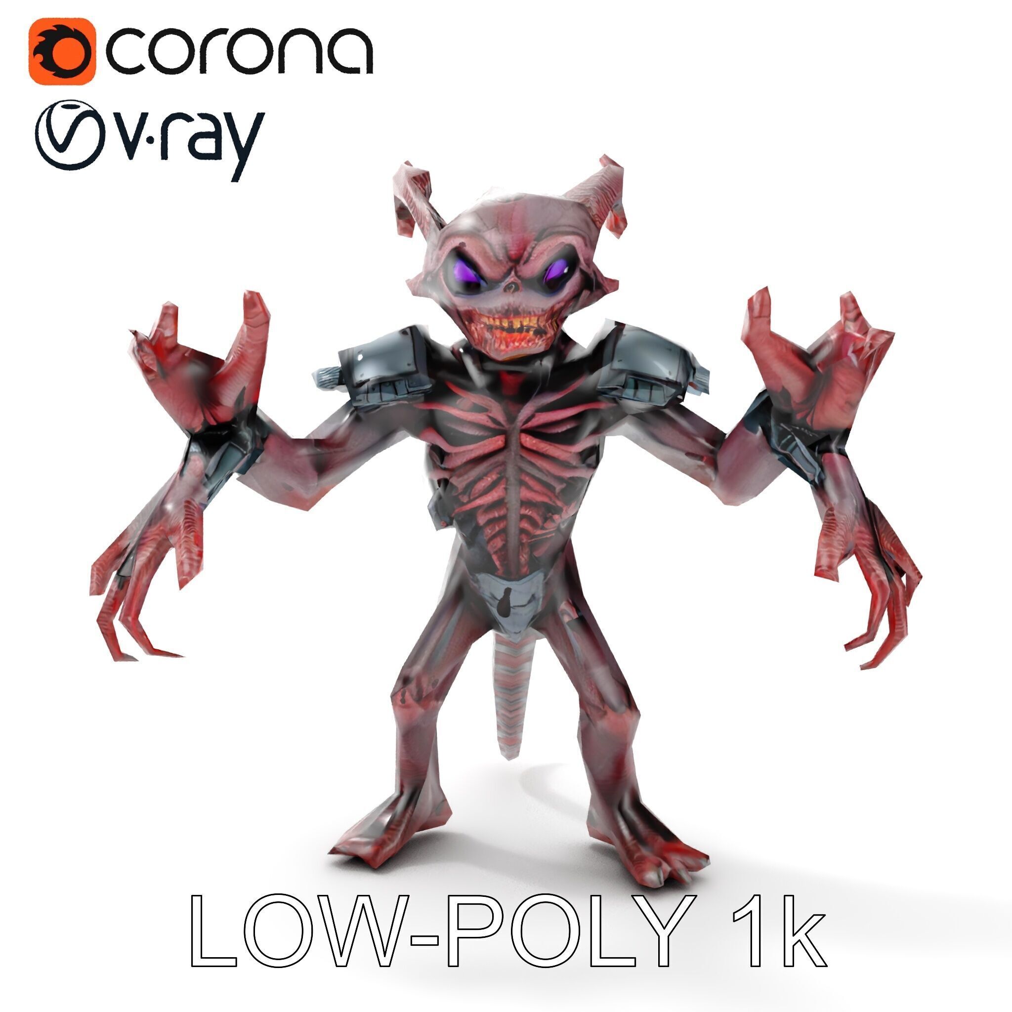 Demonic Warrior Horned Creature with Armor and Claws for Games Low-poly 3D model_23