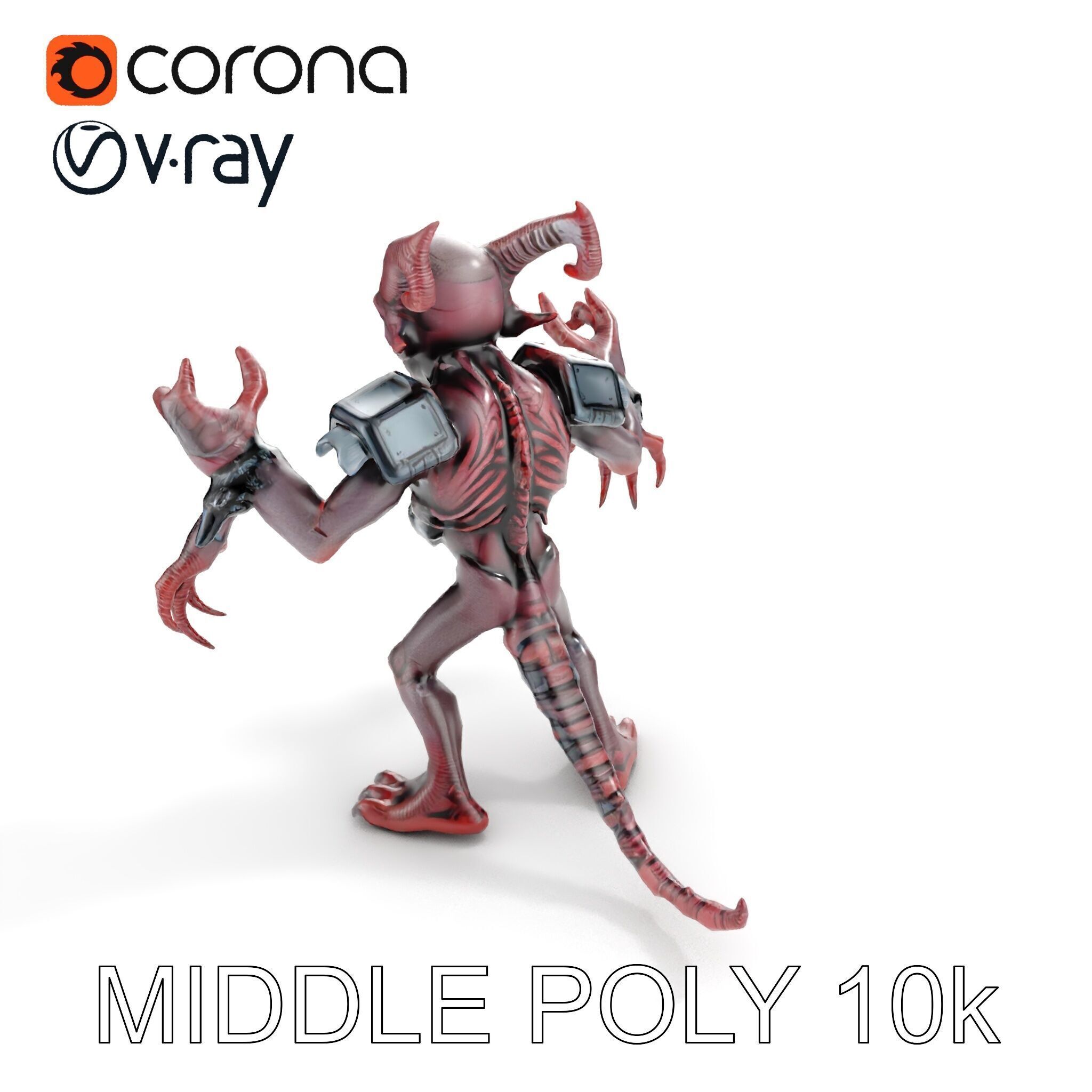 Demonic Warrior Horned Creature with Armor and Claws for Games Low-poly 3D model_31