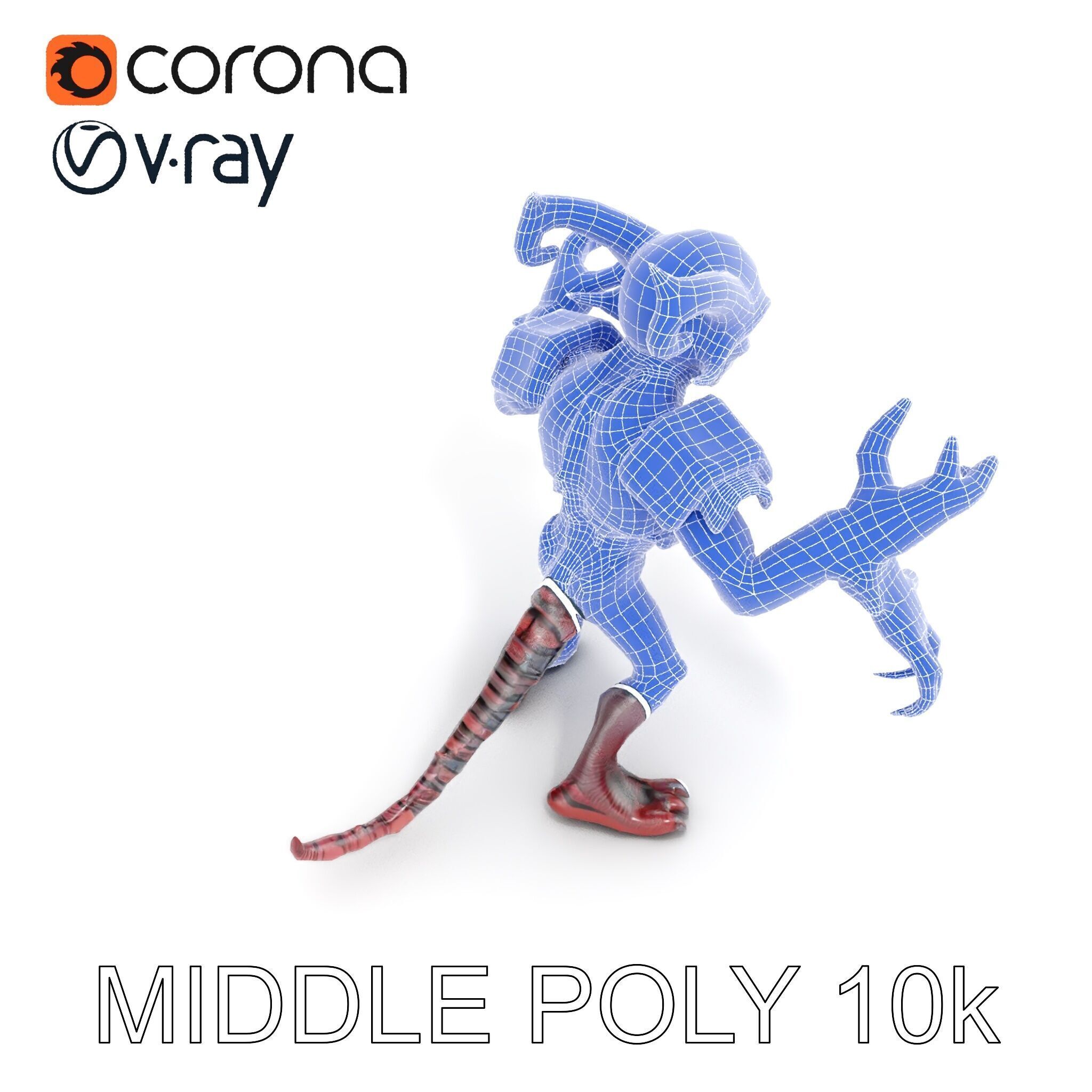 Demonic Warrior Horned Creature with Armor and Claws for Games Low-poly 3D model_16