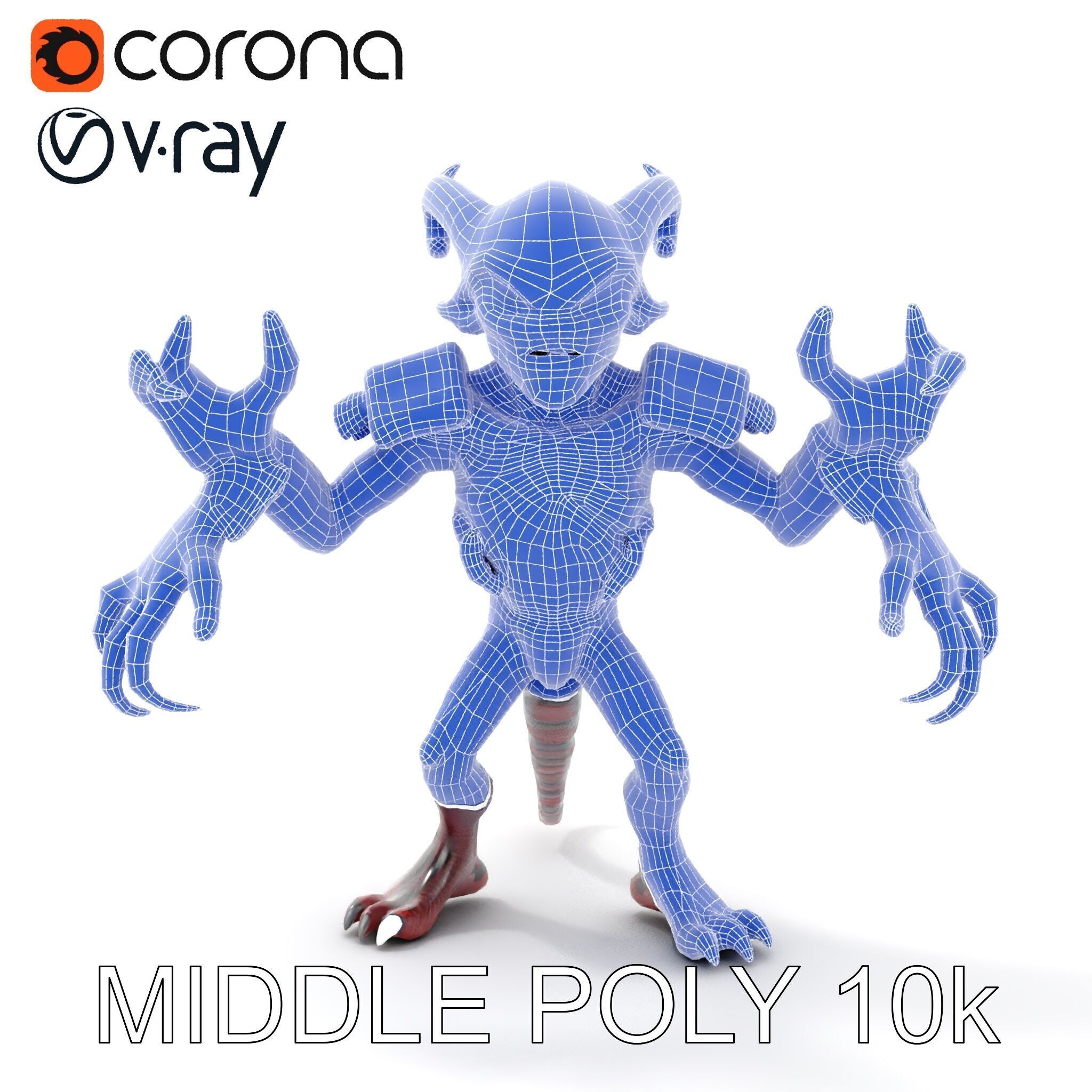 Demonic Warrior Horned Creature with Armor and Claws for Games Low-poly 3D model_8