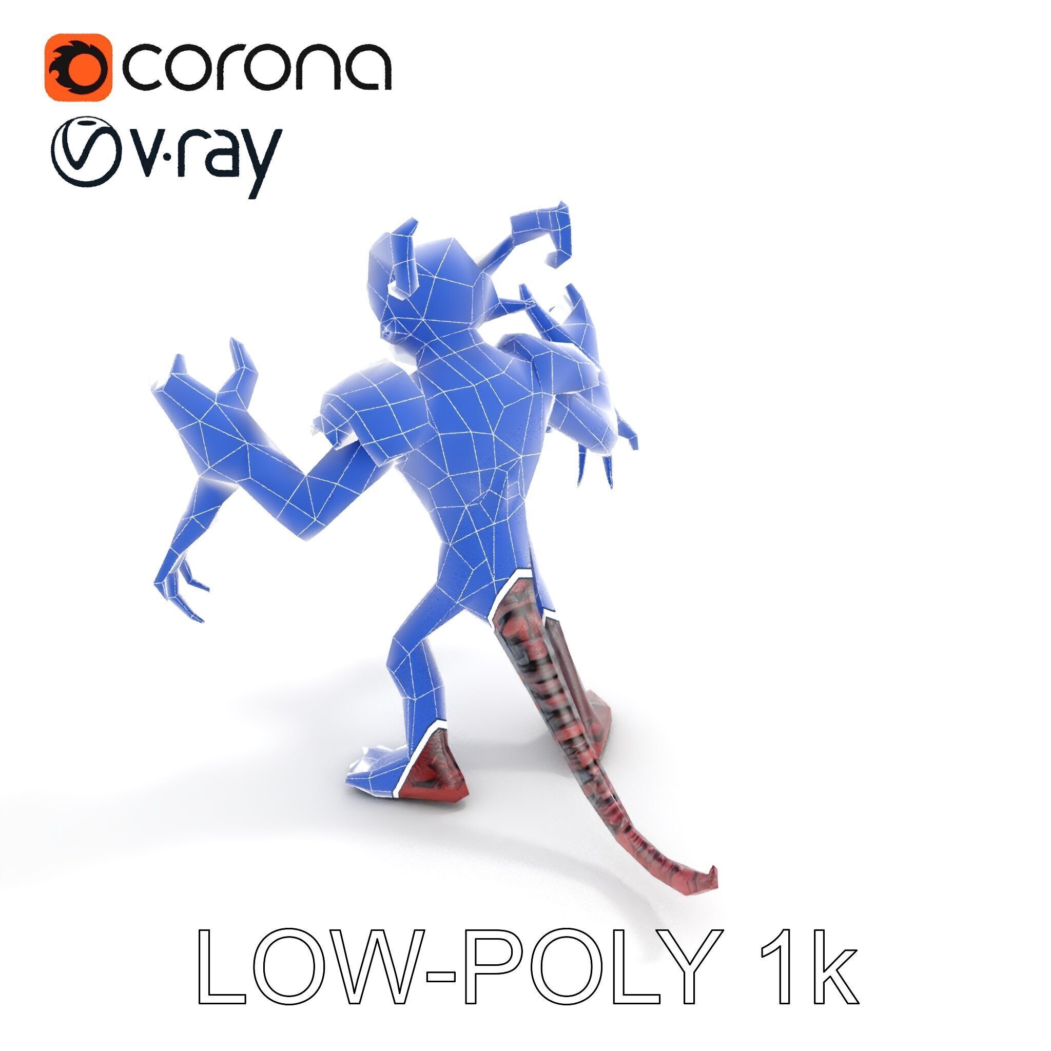 Demonic Warrior Horned Creature with Armor and Claws for Games Low-poly 3D model_7