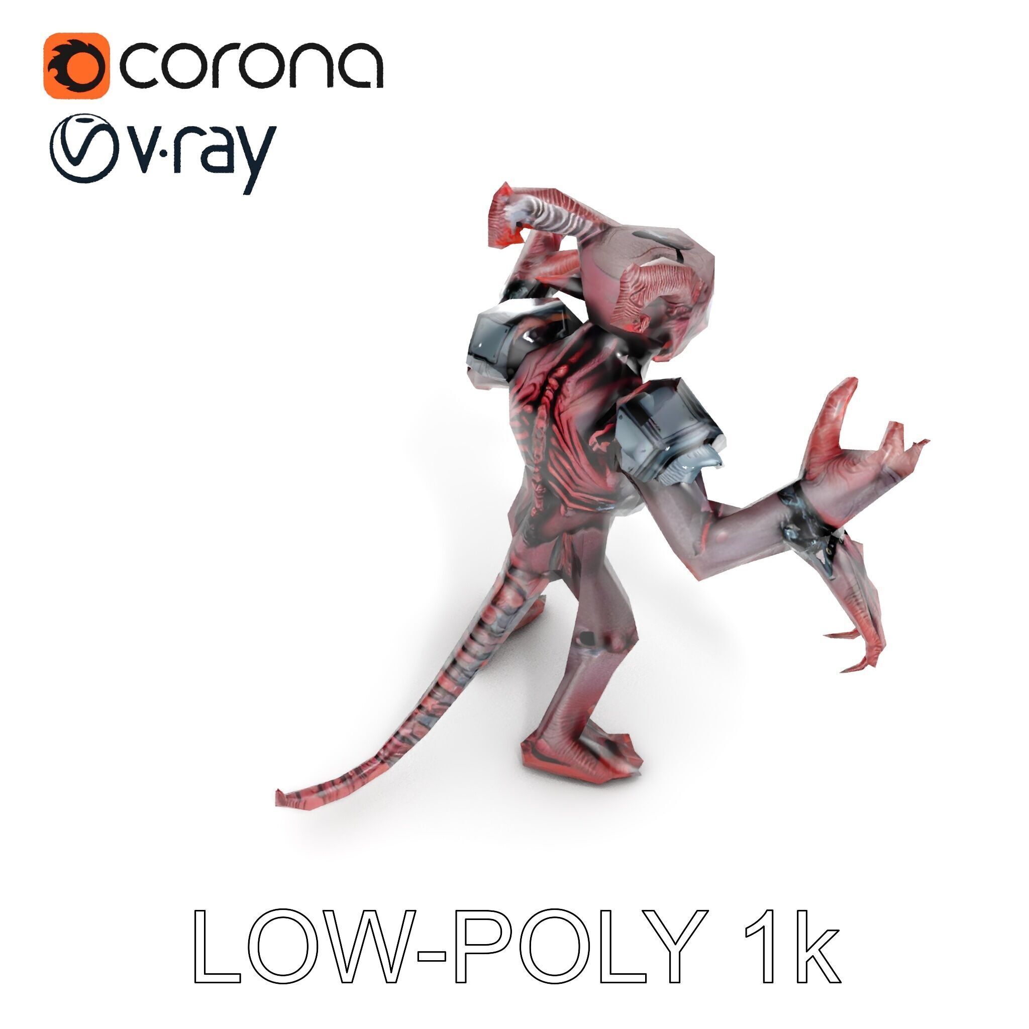 Demonic Warrior Horned Creature with Armor and Claws for Games Low-poly 3D model_20