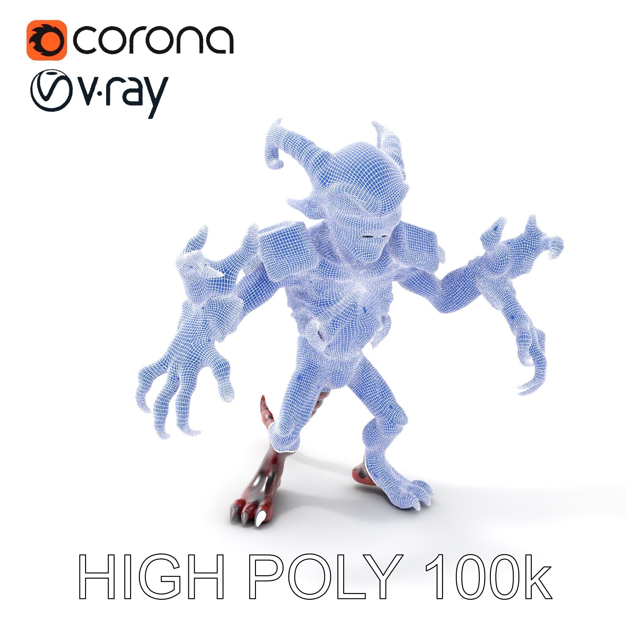 Demonic Warrior Horned Creature with Armor and Claws for Games Low-poly 3D model_4