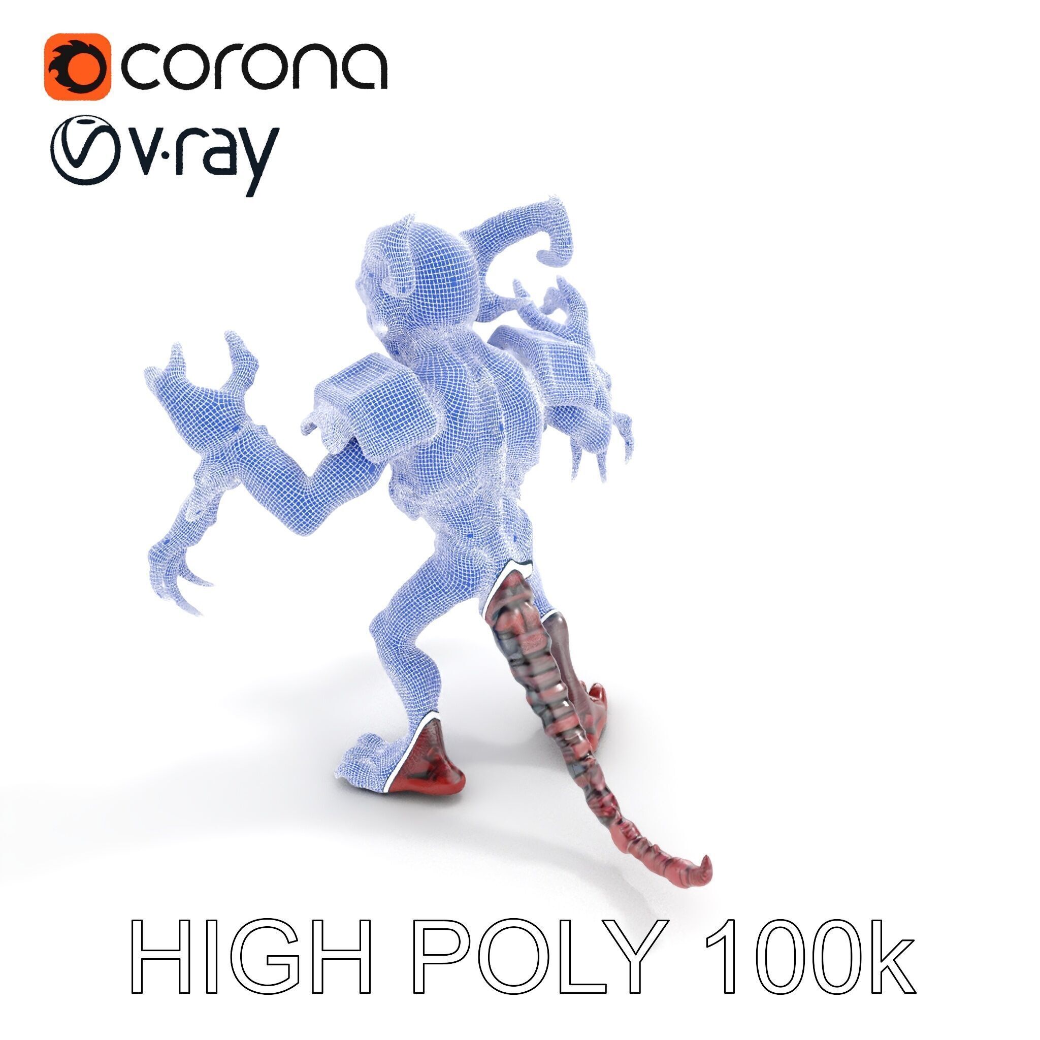 Demonic Warrior Horned Creature with Armor and Claws for Games Low-poly 3D model_27