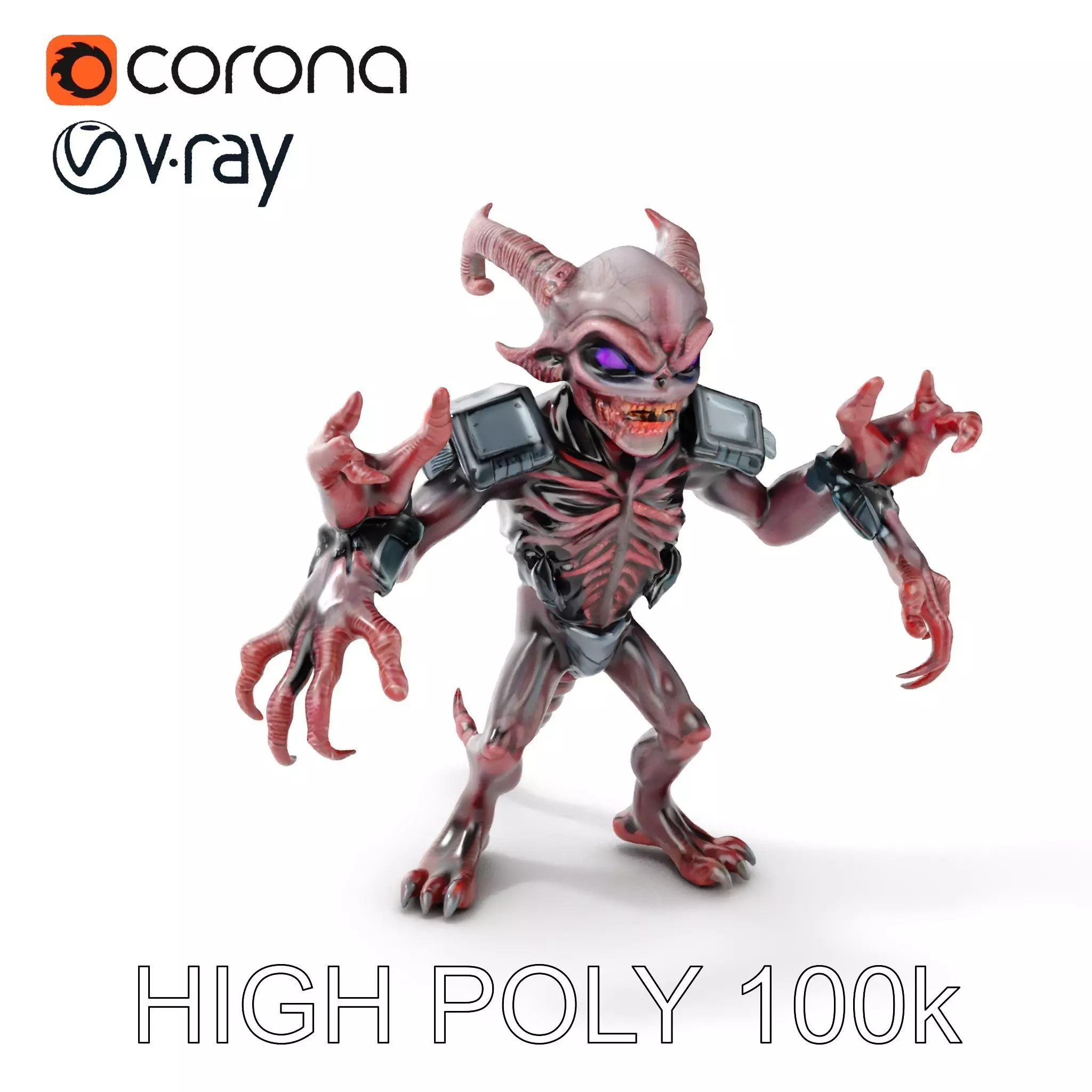 Demonic Warrior Horned Creature with Armor and Claws for Games Low-poly 3D model_0