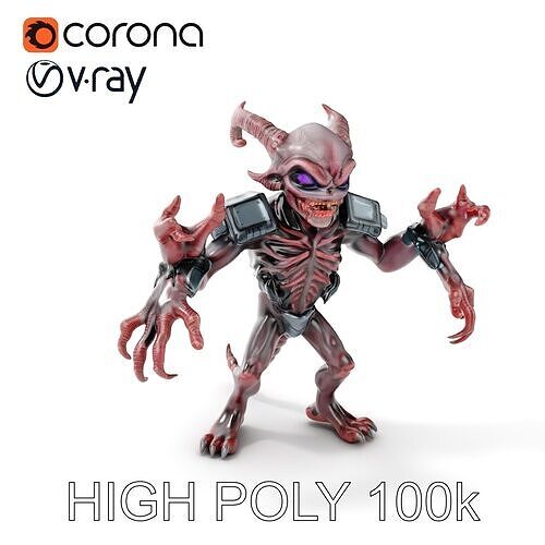 Demonic Warrior Horned Creature with Armor and Claws for Games Low-poly 3D model