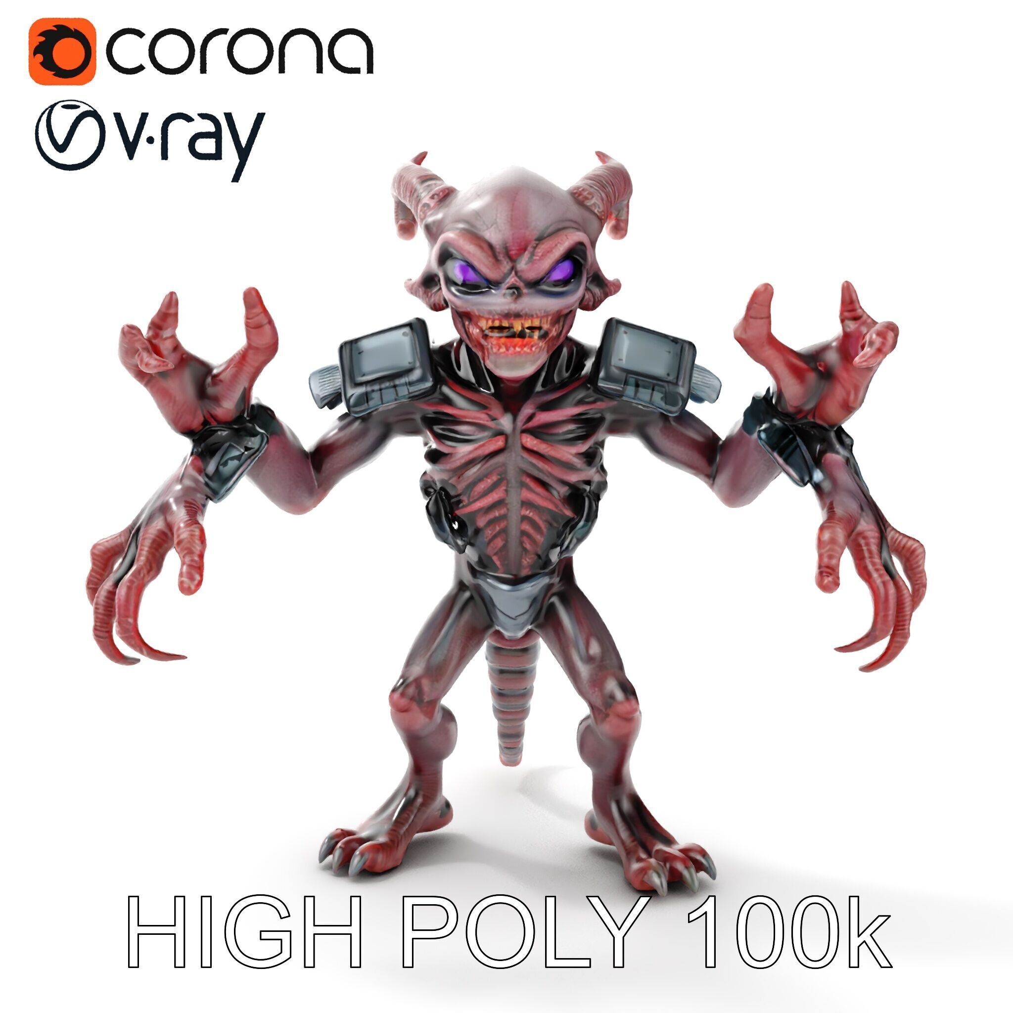 Demonic Warrior Horned Creature with Armor and Claws for Games Low-poly 3D model_30