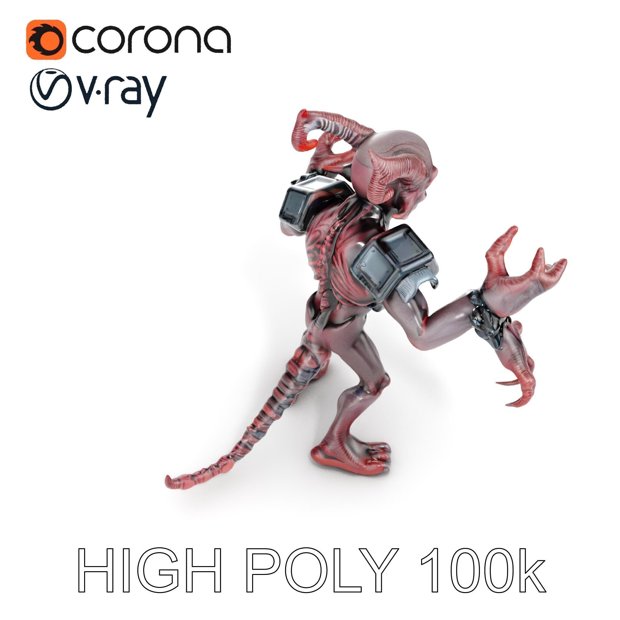 Demonic Warrior Horned Creature with Armor and Claws for Games Low-poly 3D model_21