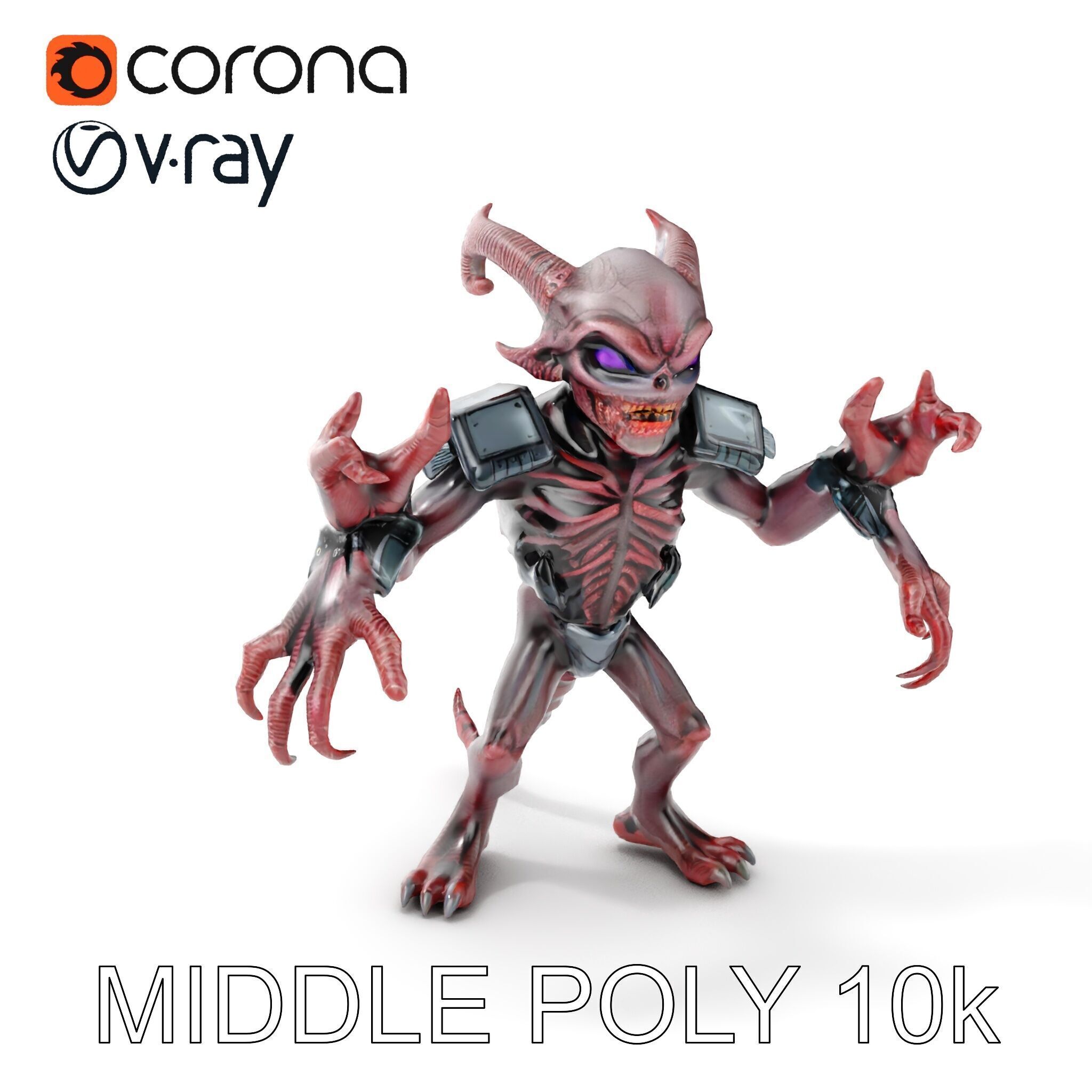 Demonic Warrior Horned Creature with Armor and Claws for Games Low-poly 3D model_13
