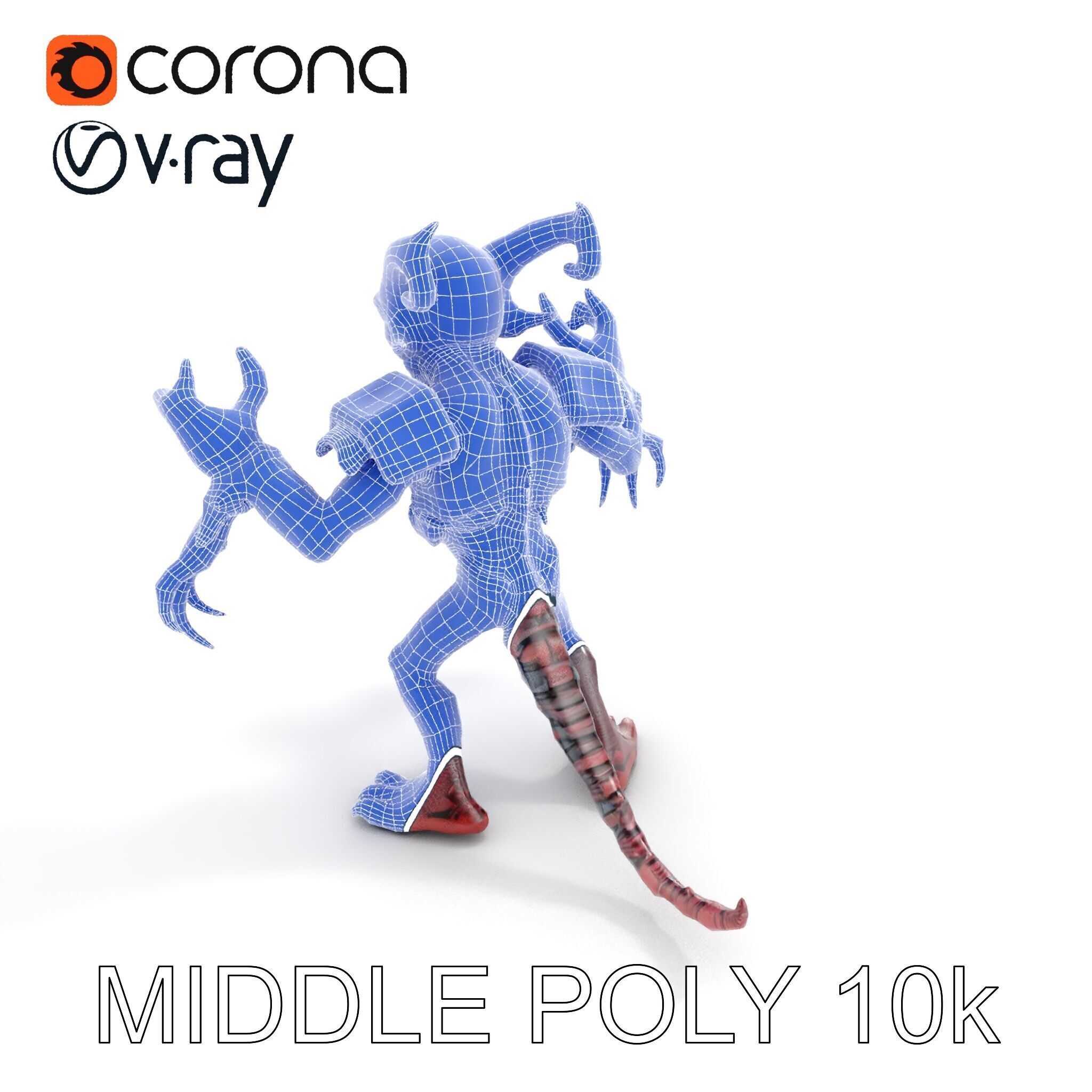 Demonic Warrior Horned Creature with Armor and Claws for Games Low-poly 3D model_6