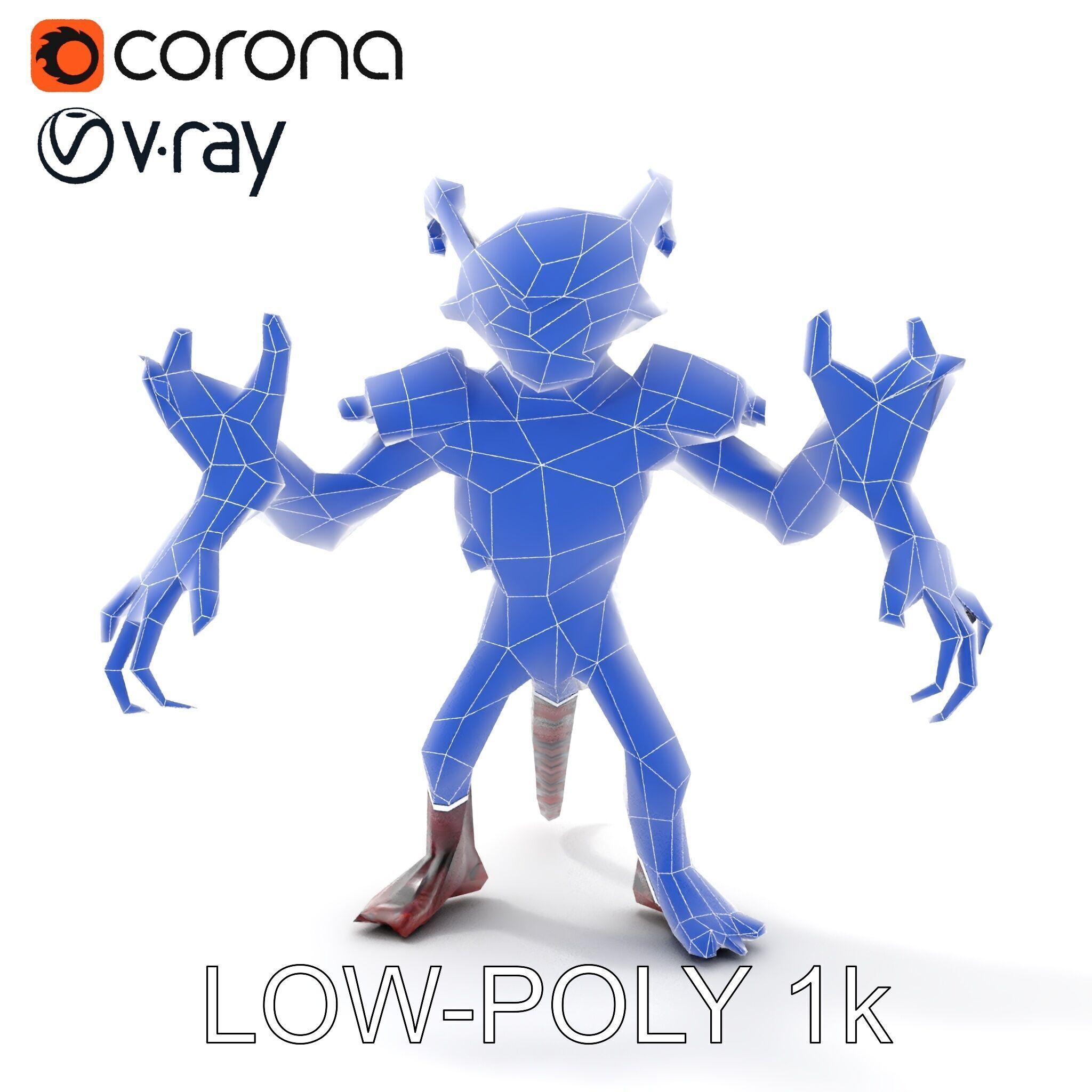 Demonic Warrior Horned Creature with Armor and Claws for Games Low-poly 3D model_29