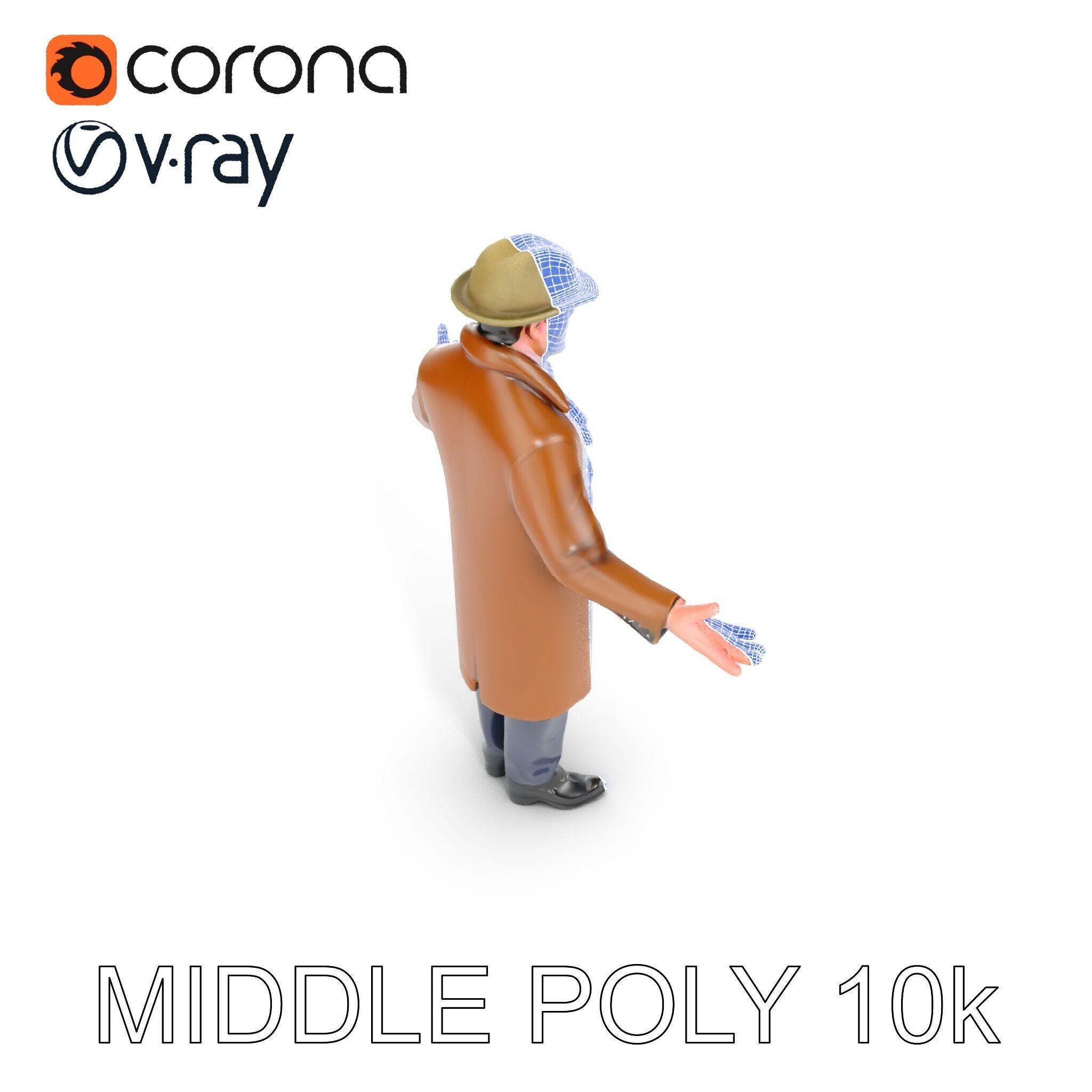 Detective Brown Coat Character Low Mid and High Poly D Model Low-poly 3D model_6