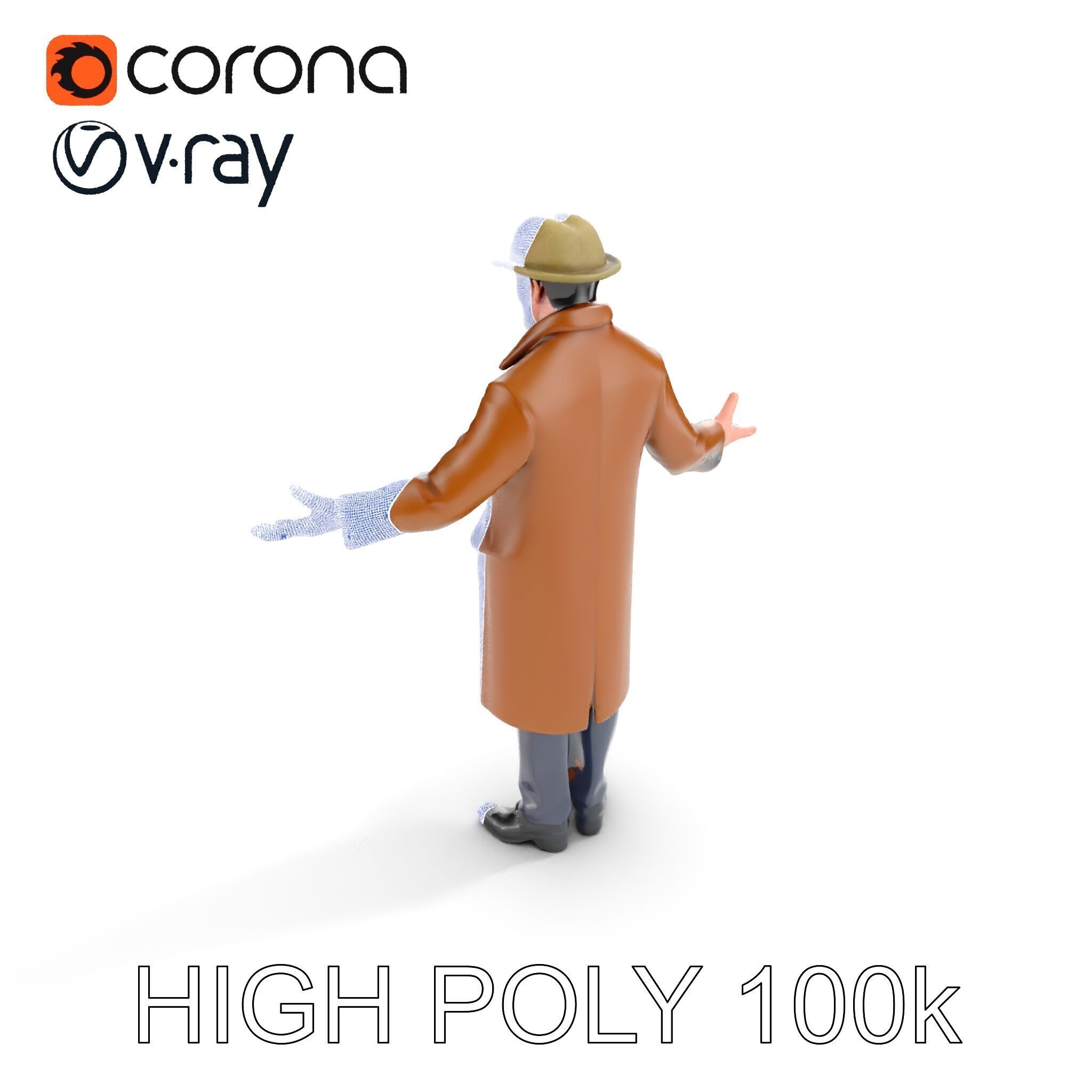 Detective Brown Coat Character Low Mid and High Poly D Model Low-poly 3D model_27