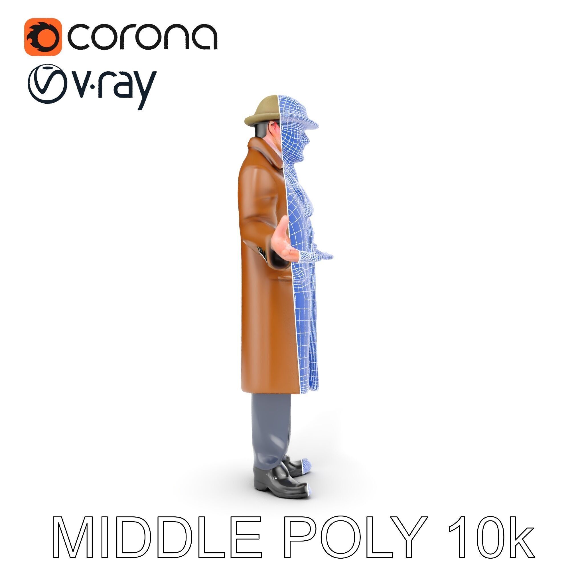 Detective Brown Coat Character Low Mid and High Poly D Model Low-poly 3D model_25