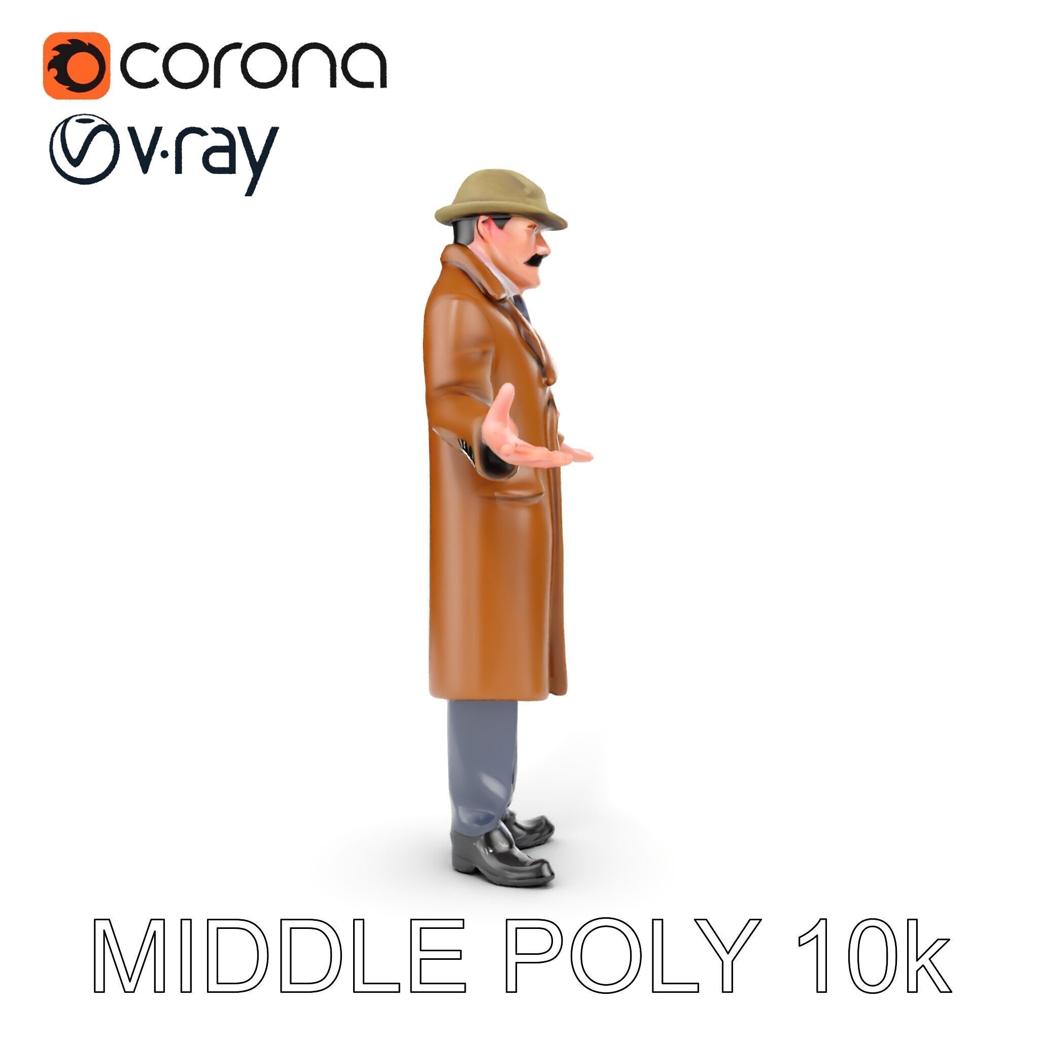 Detective Brown Coat Character Low Mid and High Poly D Model Low-poly 3D model_9