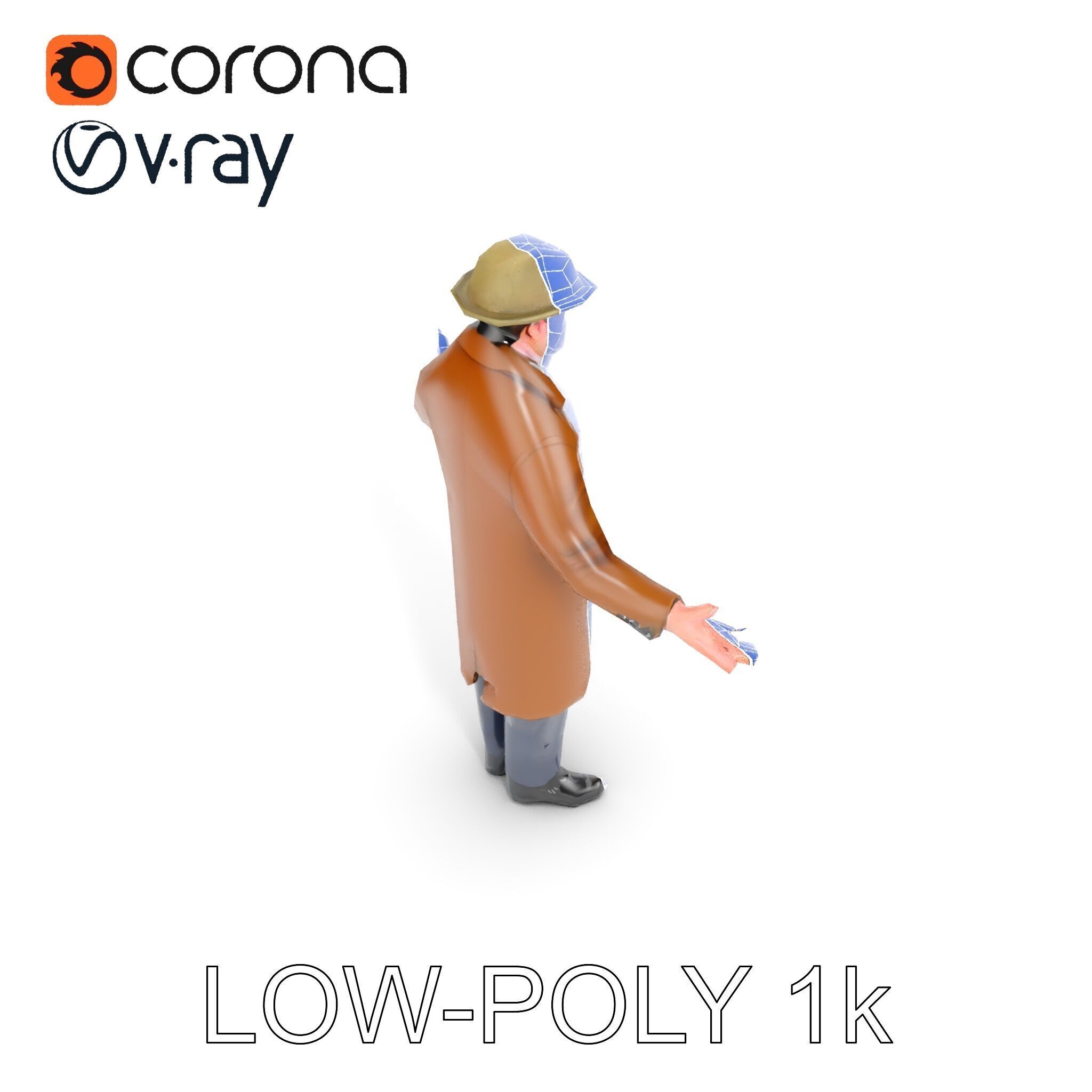 Detective Brown Coat Character Low Mid and High Poly D Model Low-poly 3D model_23
