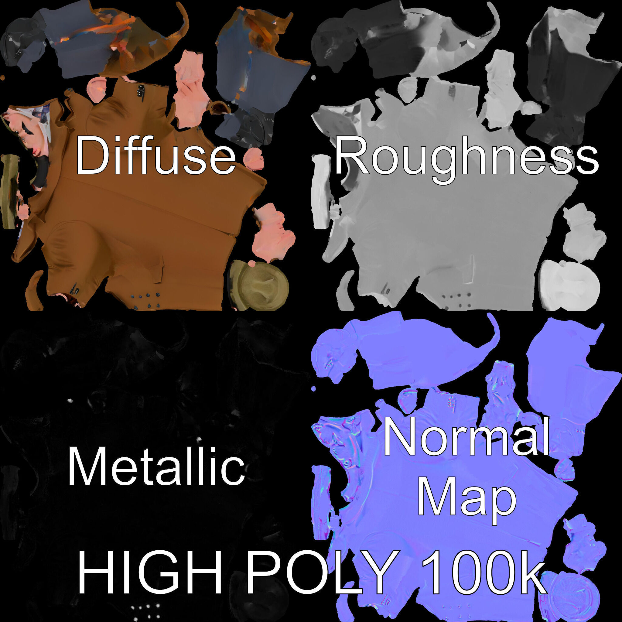 Detective Brown Coat Character Low Mid and High Poly D Model Low-poly 3D model_3