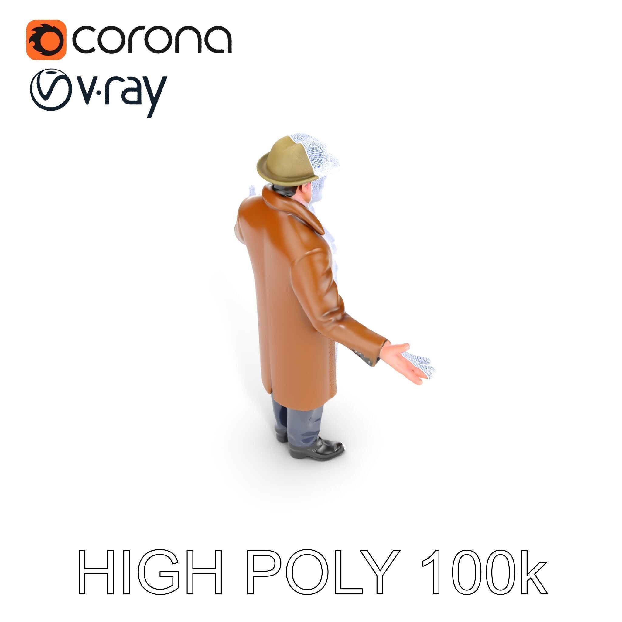 Detective Brown Coat Character Low Mid and High Poly D Model Low-poly 3D model_16