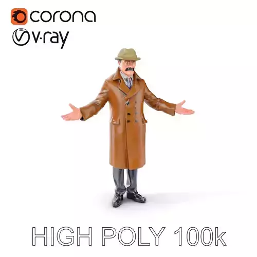 Detective Brown Coat Character  Low Mid and High Poly D Model